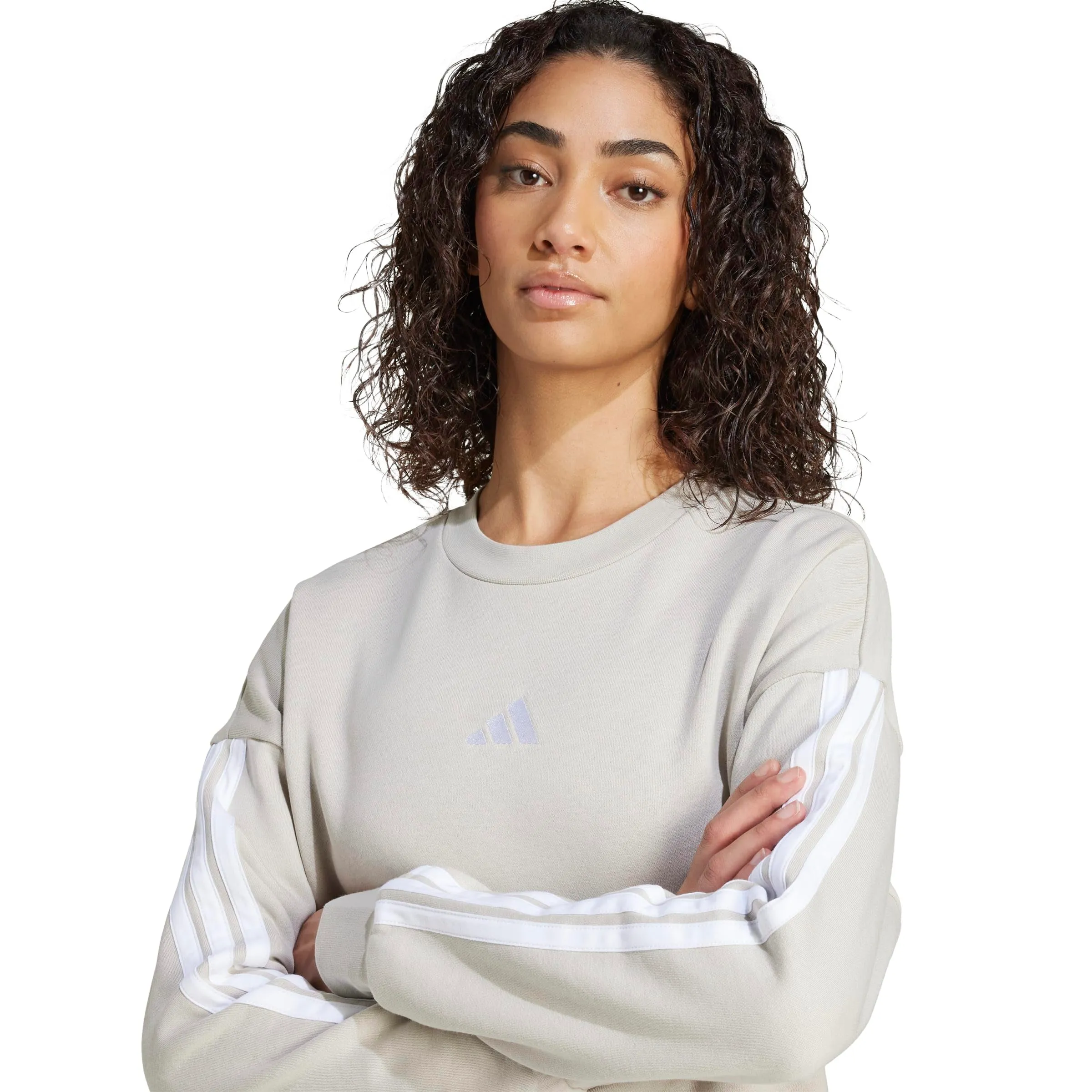adidas Donna Essentials 3-Stripes Fleece Sweatshirt, Wonder Alumina/White, L - immagine 5