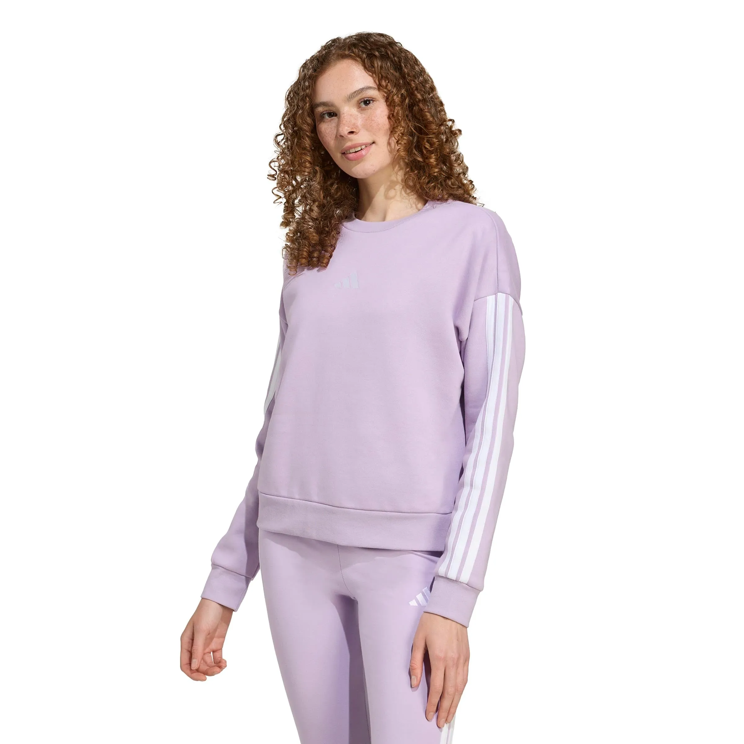 Adidas Donna Essentials 3-Stripes Fleece Sweatshirt, Powder Plum/White, L - immagine 3