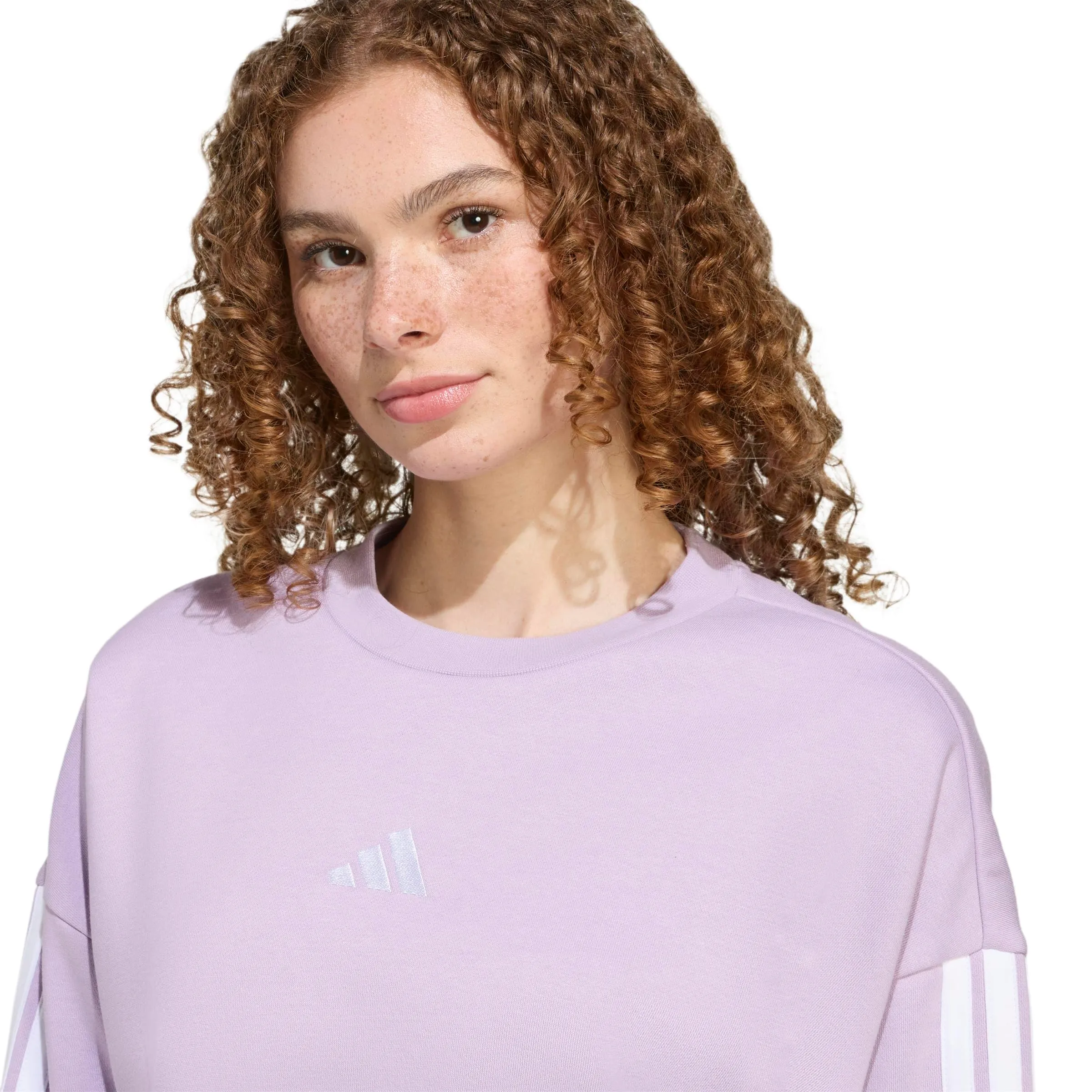 Adidas Donna Essentials 3-Stripes Fleece Sweatshirt, Powder Plum/White, L - immagine 4