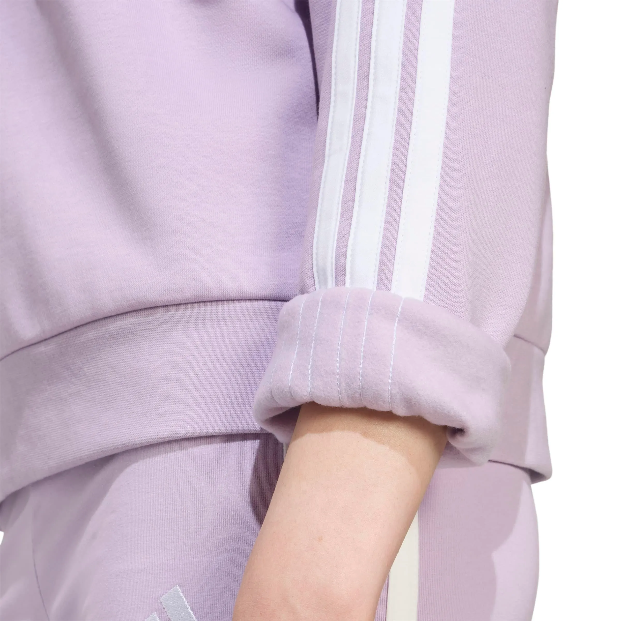 Adidas Donna Essentials 3-Stripes Fleece Sweatshirt, Powder Plum/White, L - immagine 5