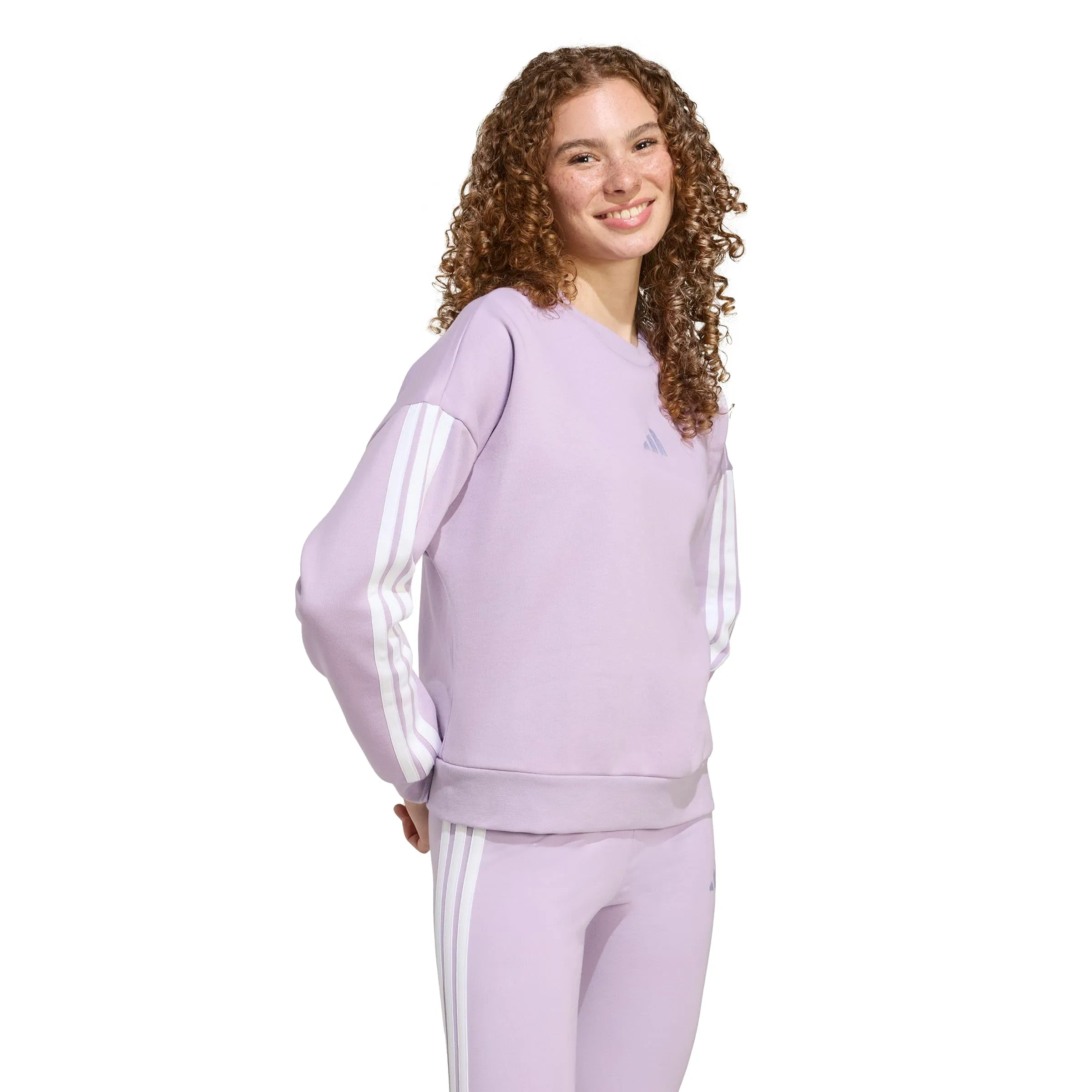 Adidas Donna Essentials 3-Stripes Fleece Sweatshirt, Powder Plum/White, L - immagine 6