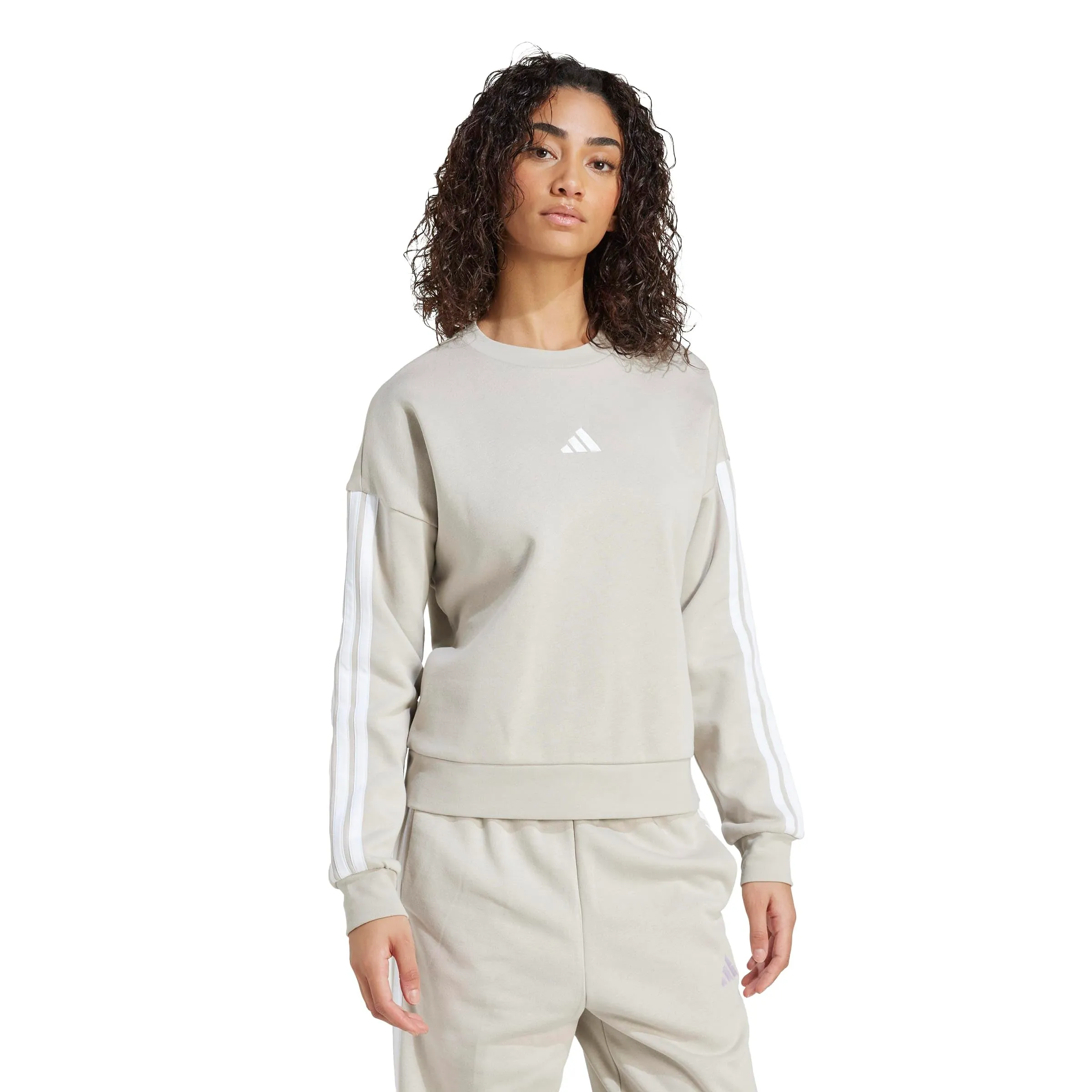 adidas Donna Essentials 3-Stripes Fleece Sweatshirt, Wonder Alumina/White, XS - immagine 2