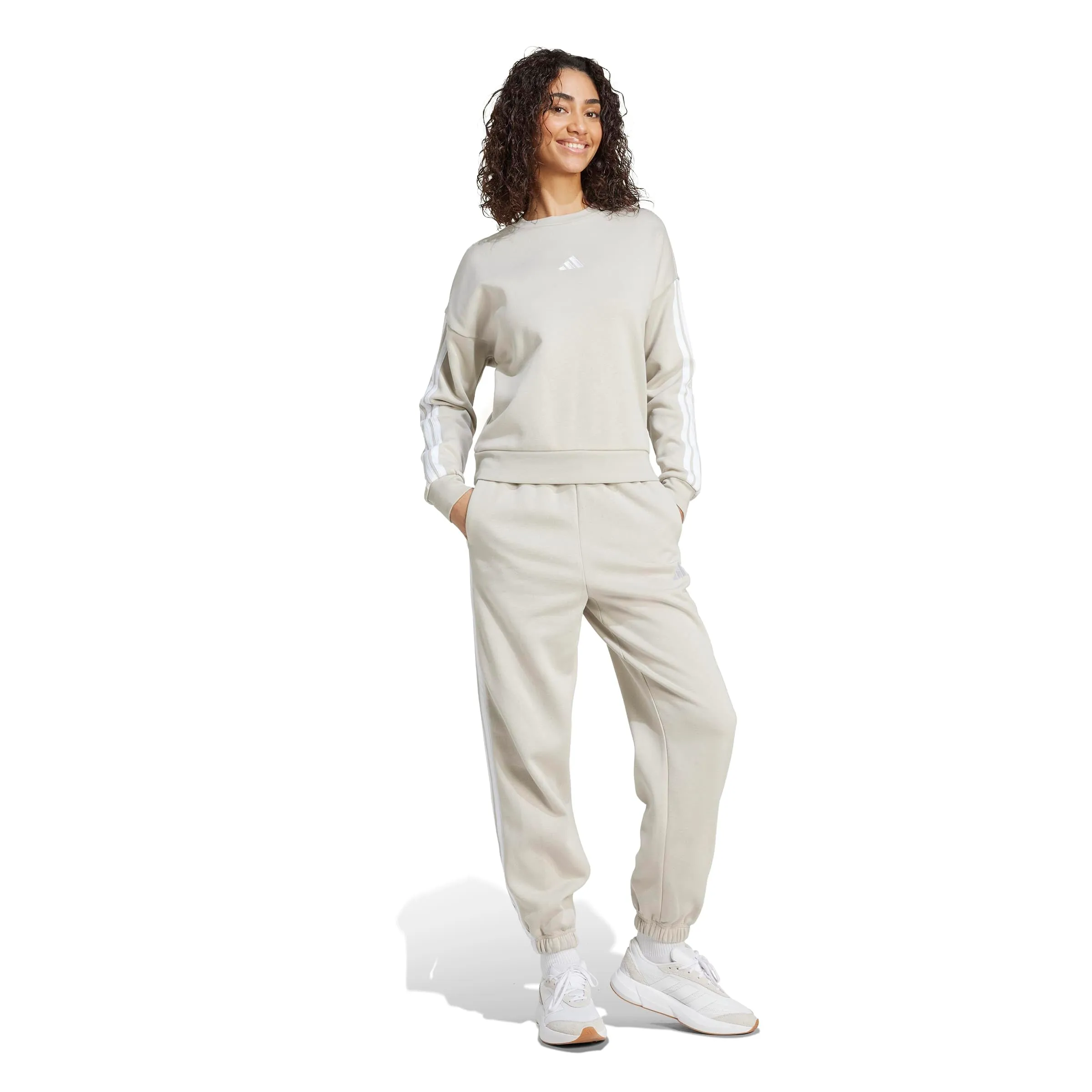 adidas Donna Essentials 3-Stripes Fleece Sweatshirt, Wonder Alumina/White, XS - immagine 6