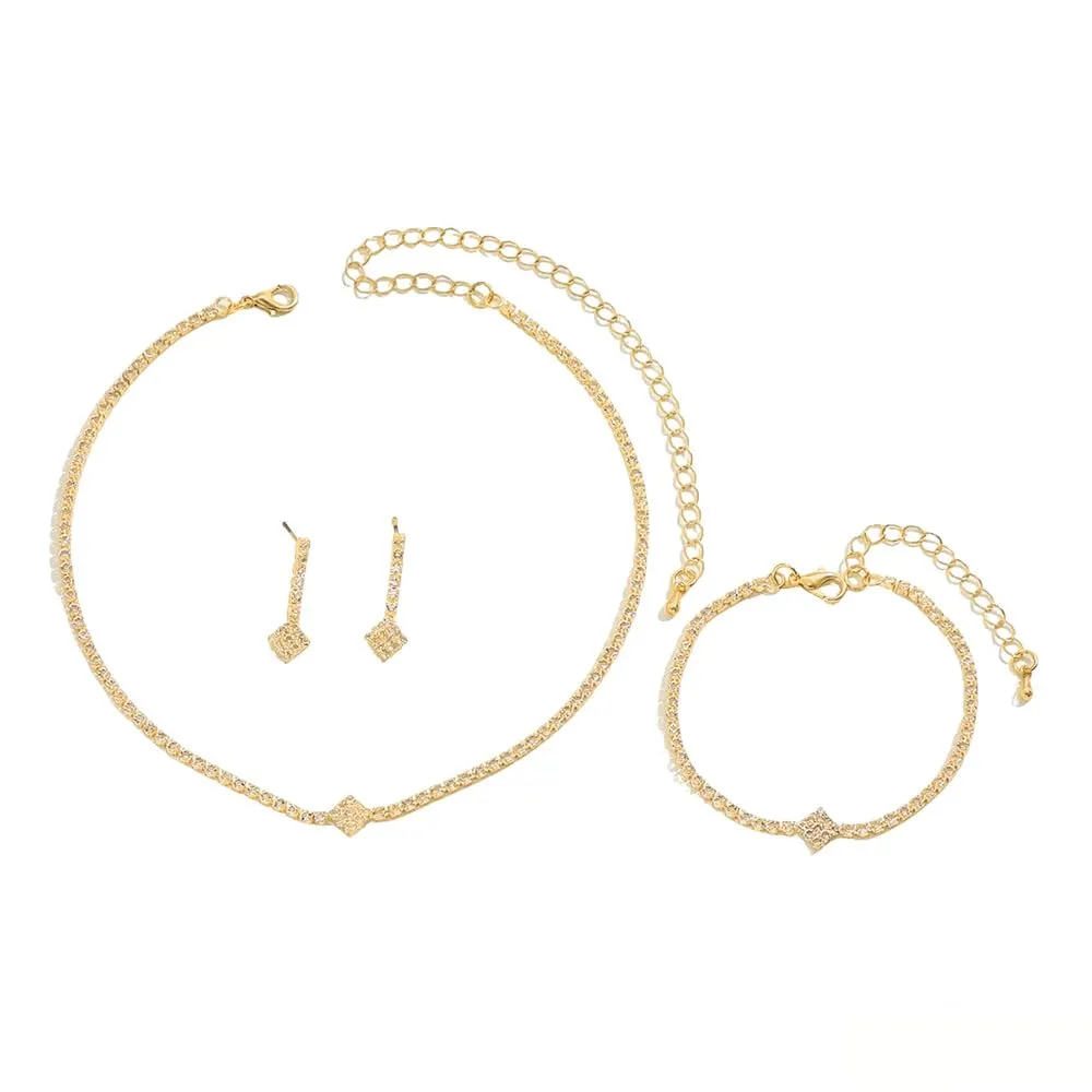FDEETY Parure Gioielli per Donna Set da Sposa con Strass - Collana, Bracciale e Orecchini per Festa Nuziale - Ideale per Donne e Ragazze - immagine 1