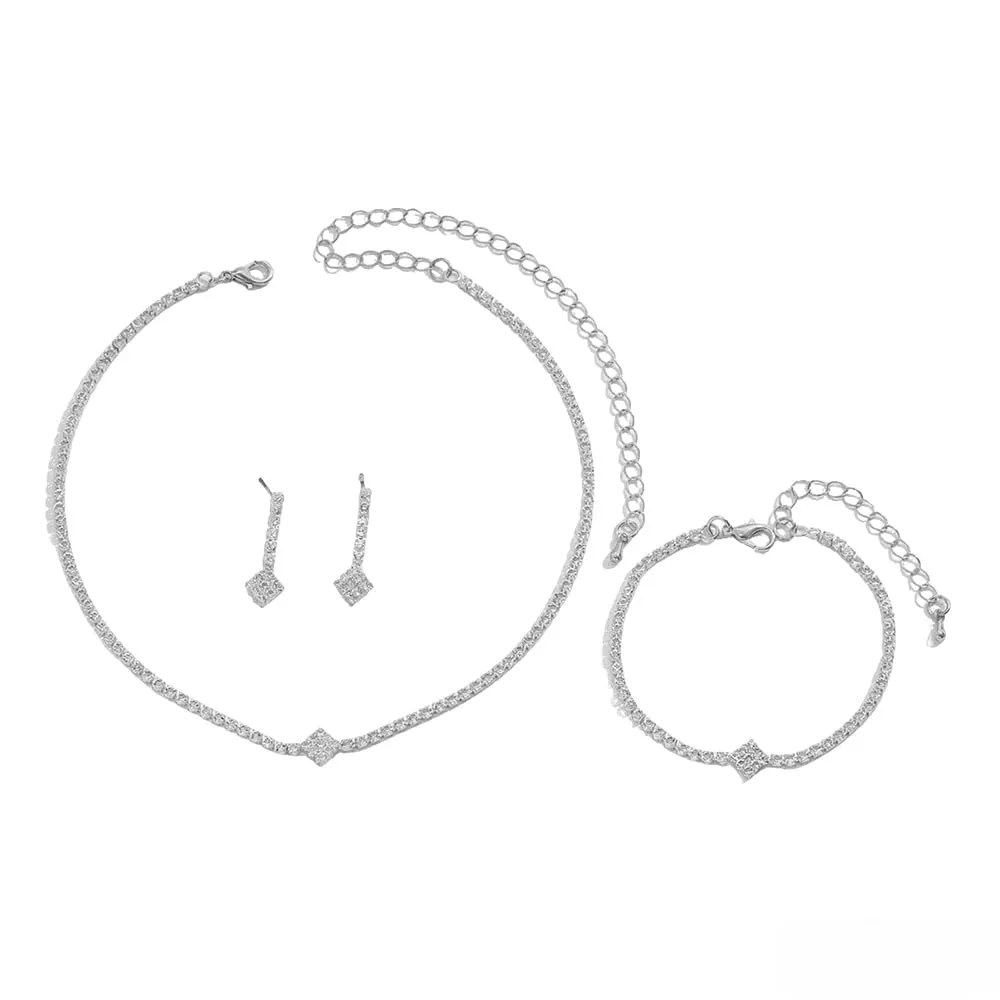 FDEETY Parure Gioielli per Donna Set Gioielli da Sposa con Strass Collana da Sposa Bracciale e Orecchini Set con Strass Collana con Strass Festa Nuziale per Donne e Ragazze - immagine 1