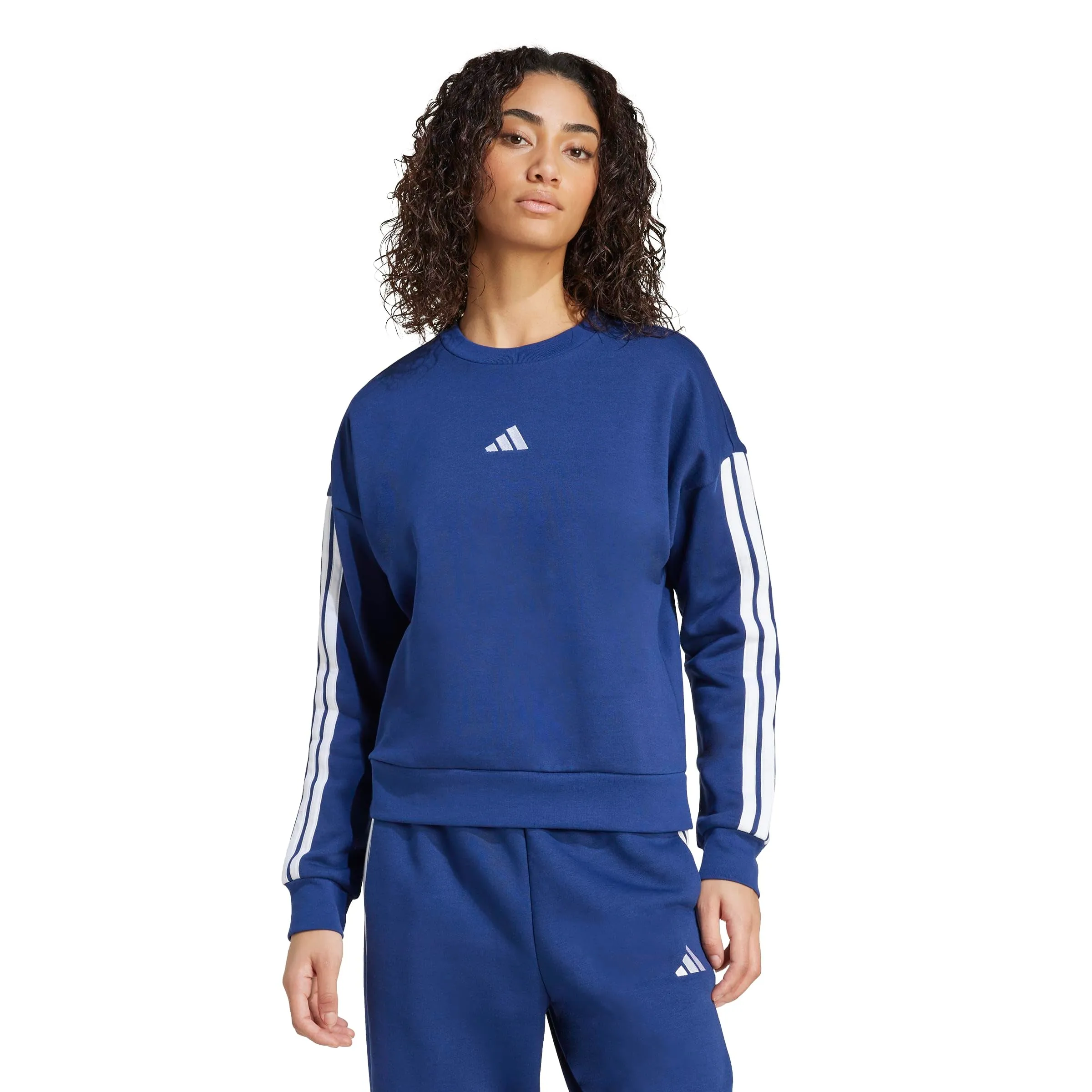 adidas Donna Essentials 3-Stripes Fleece Sweatshirt, Dark Blue/White, XL - immagine 3