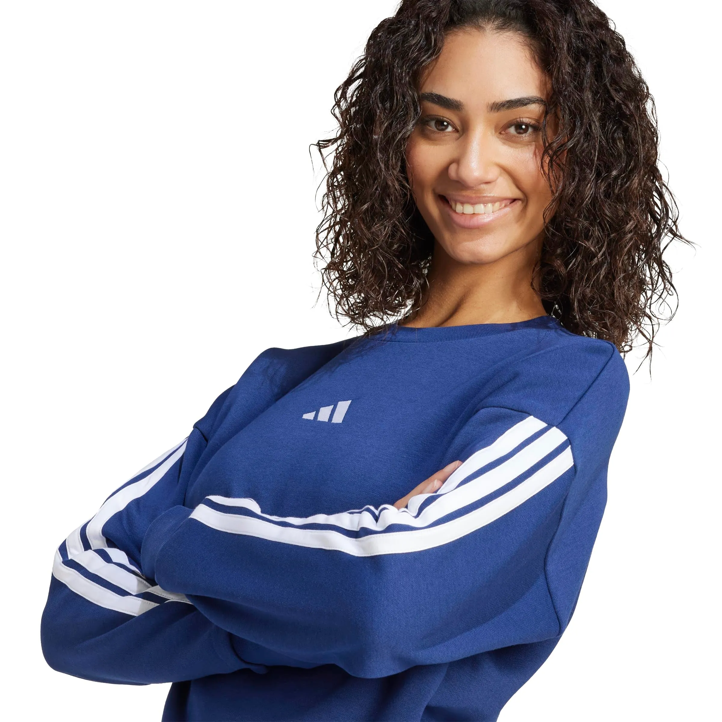 adidas Donna Essentials 3-Stripes Fleece Sweatshirt, Dark Blue/White, XL - immagine 4