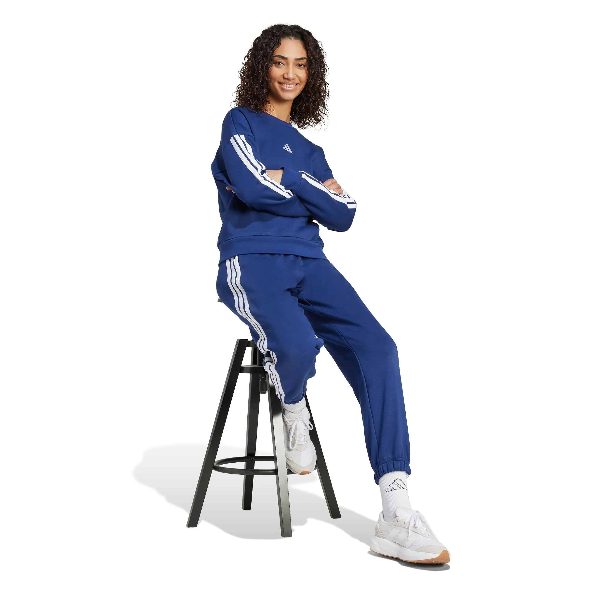 adidas Donna Essentials 3-Stripes Fleece Sweatshirt, Dark Blue/White, XL - immagine 6