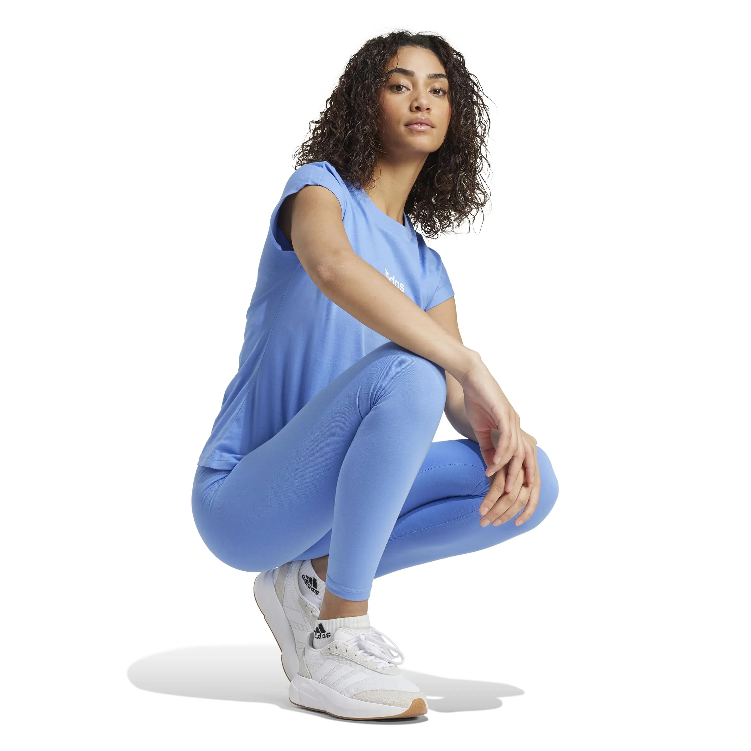 adidas Donna ESSENTIALS LINEAR COTTON LEGGINGS, blue fusion/white, S - immagine 4