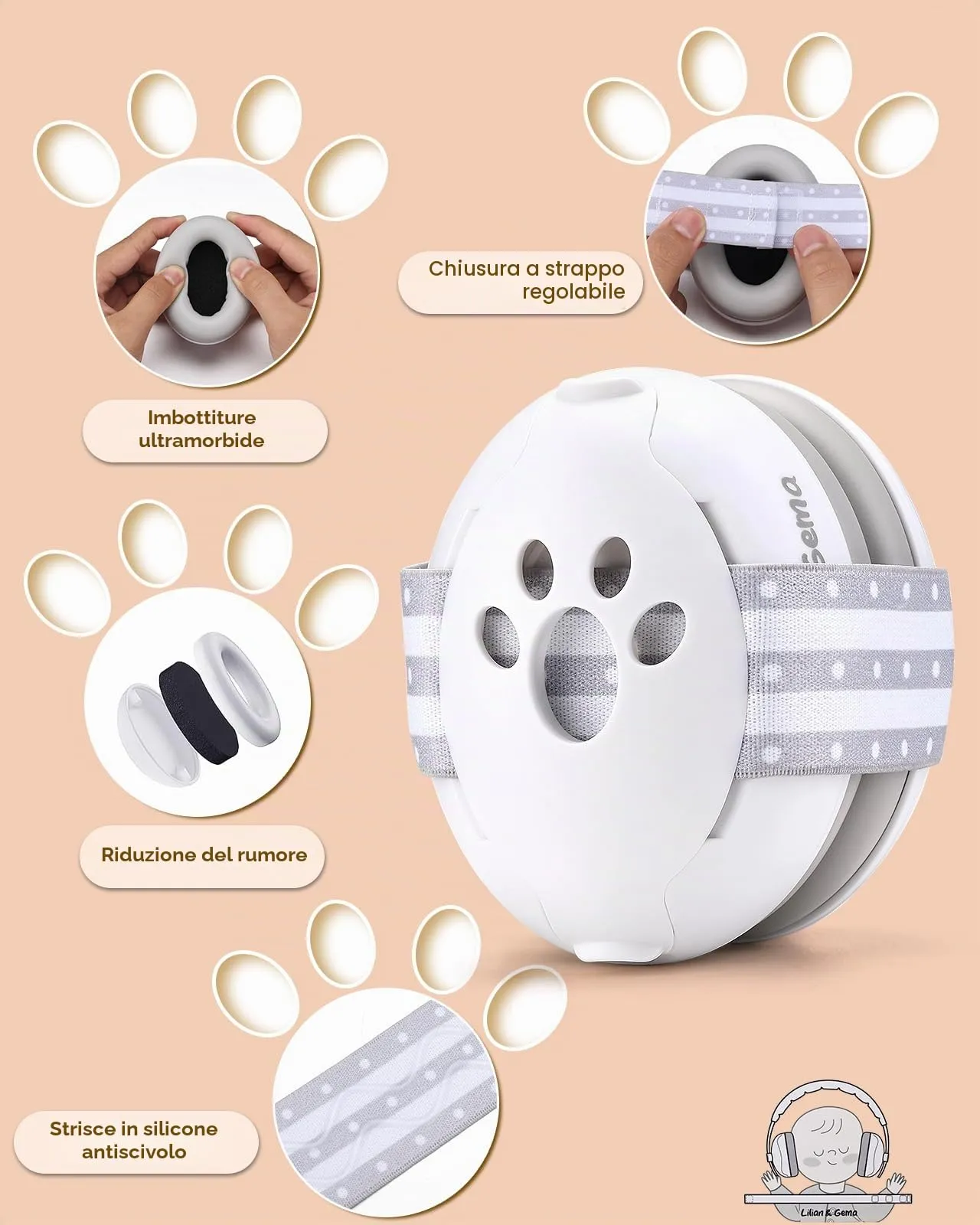 Lilian&Gema 2 in 1 Cuffie Neonato Antirumore - 25dB - immagine 4