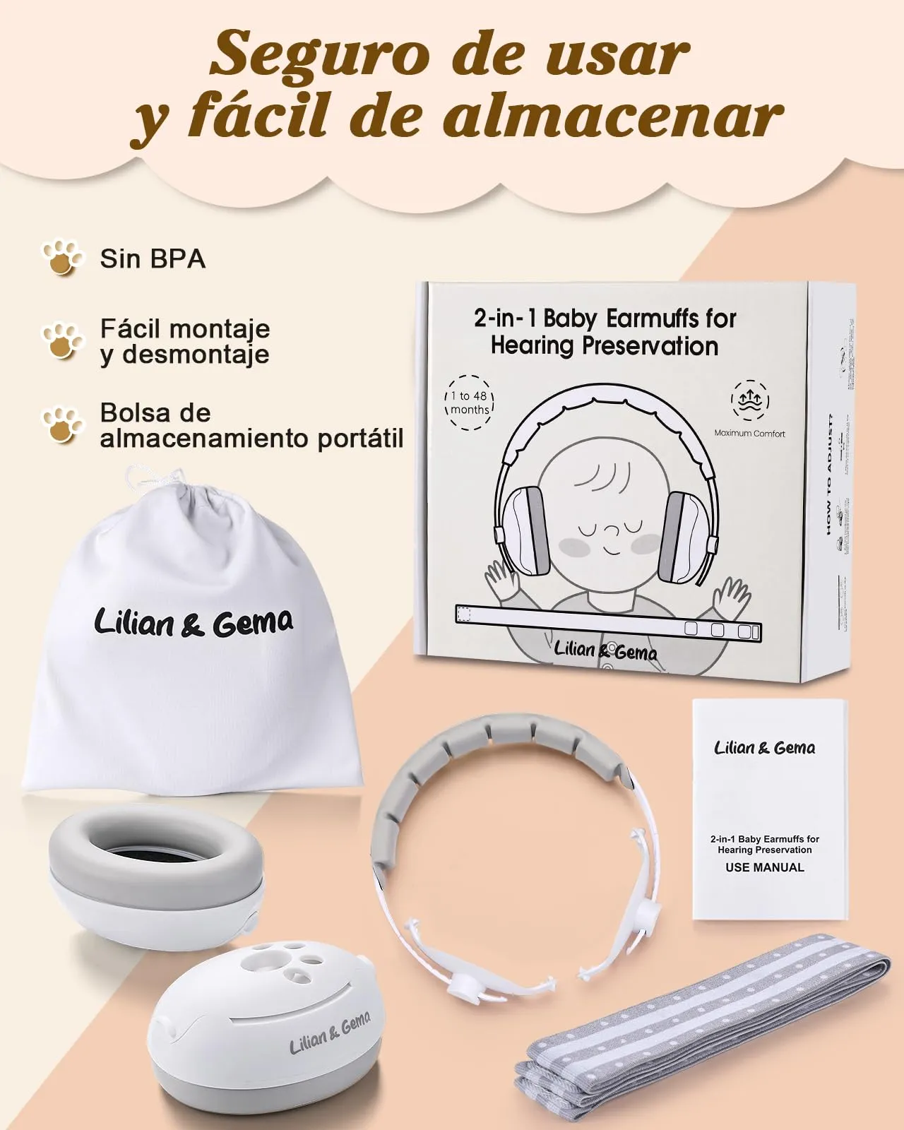 Lilian&Gema 2 in 1 Cuffie Neonato Antirumore - 25dB - immagine 8