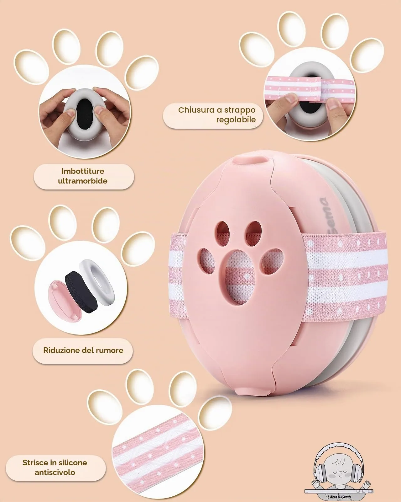 Lilian&Gema 2 in 1 Cuffie Neonato Antirumore - 25dB - immagine 4