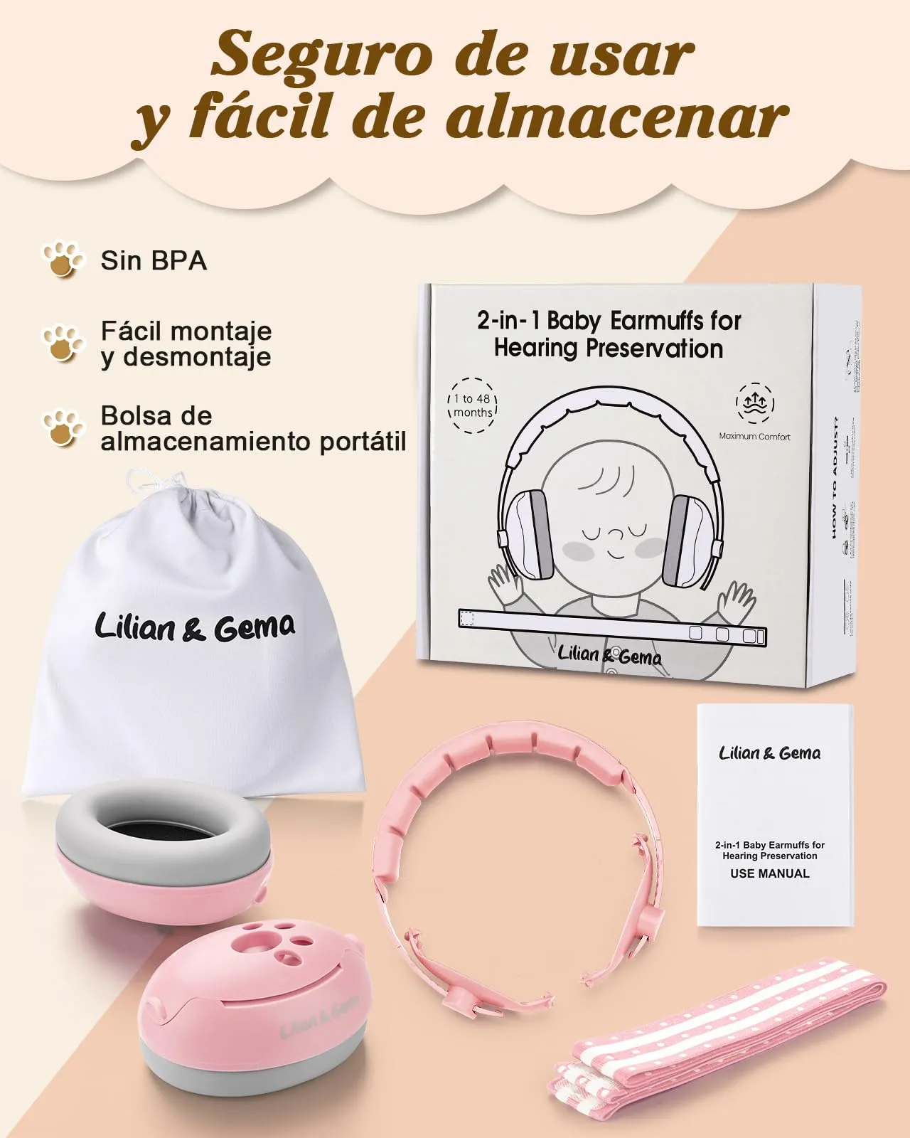 Lilian&Gema 2 in 1 Cuffie Neonato Antirumore - 25dB - immagine 8