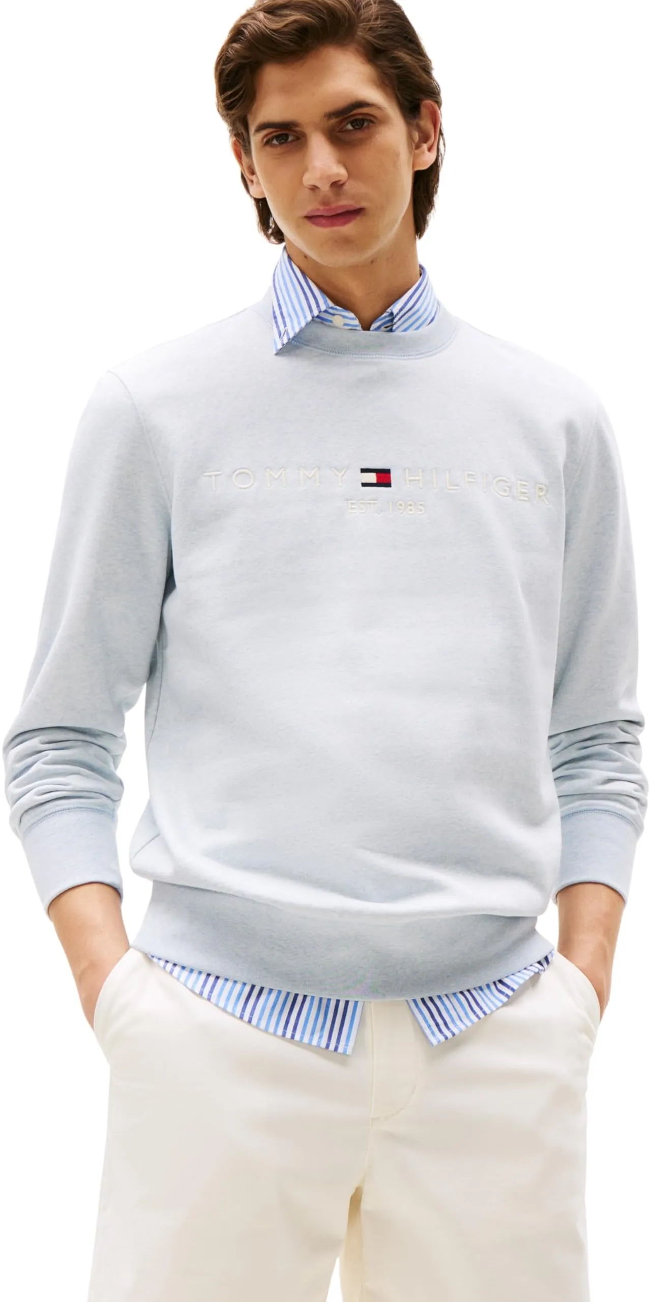 Tommy Hilfiger Felpa Uomo Tommy Logo Senza Cappuccio, Grigio (Bros B0802), S - immagine 1