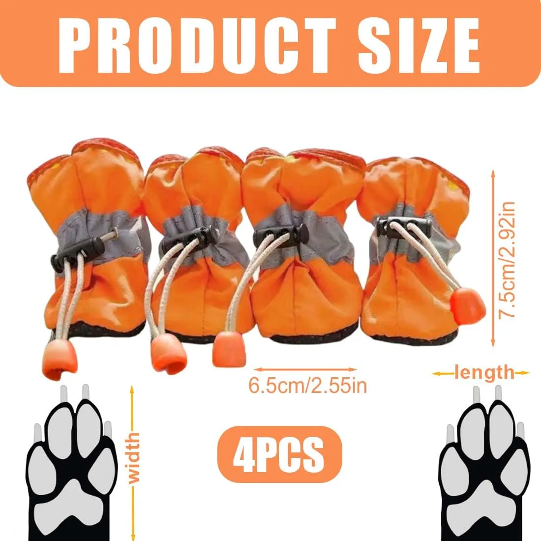 EIR 4 Pcs Scarpe per Cani Antiscivolo, Impermeabili per Pioggia, Stivali Protezione Zampe con Cinghie Riflettenti, Morbide, Arancione - immagine 2