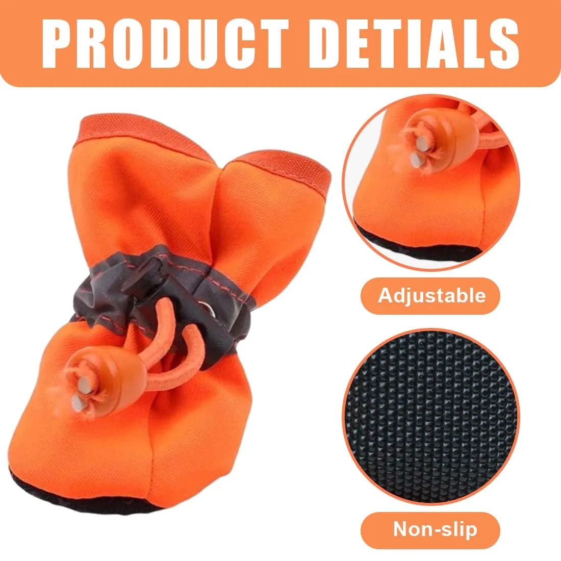 EIR 4 Pcs Scarpe per Cani Antiscivolo, Impermeabili per Pioggia, Stivali Protezione Zampe con Cinghie Riflettenti, Morbide, Arancione - immagine 3
