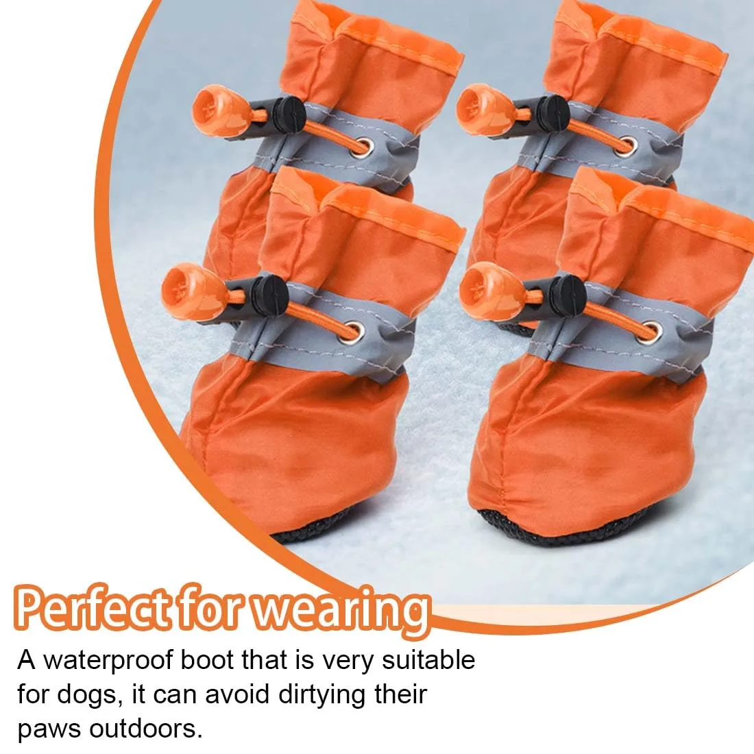 EIR 4 Pcs Scarpe per Cani Antiscivolo, Impermeabili per Pioggia, Stivali Protezione Zampe con Cinghie Riflettenti, Morbide, Arancione - immagine 4