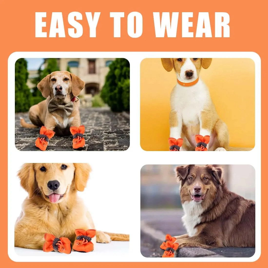 EIR 4 Pcs Scarpe per Cani Antiscivolo, Impermeabili per Pioggia, Stivali Protezione Zampe con Cinghie Riflettenti, Morbide, Arancione - immagine 6
