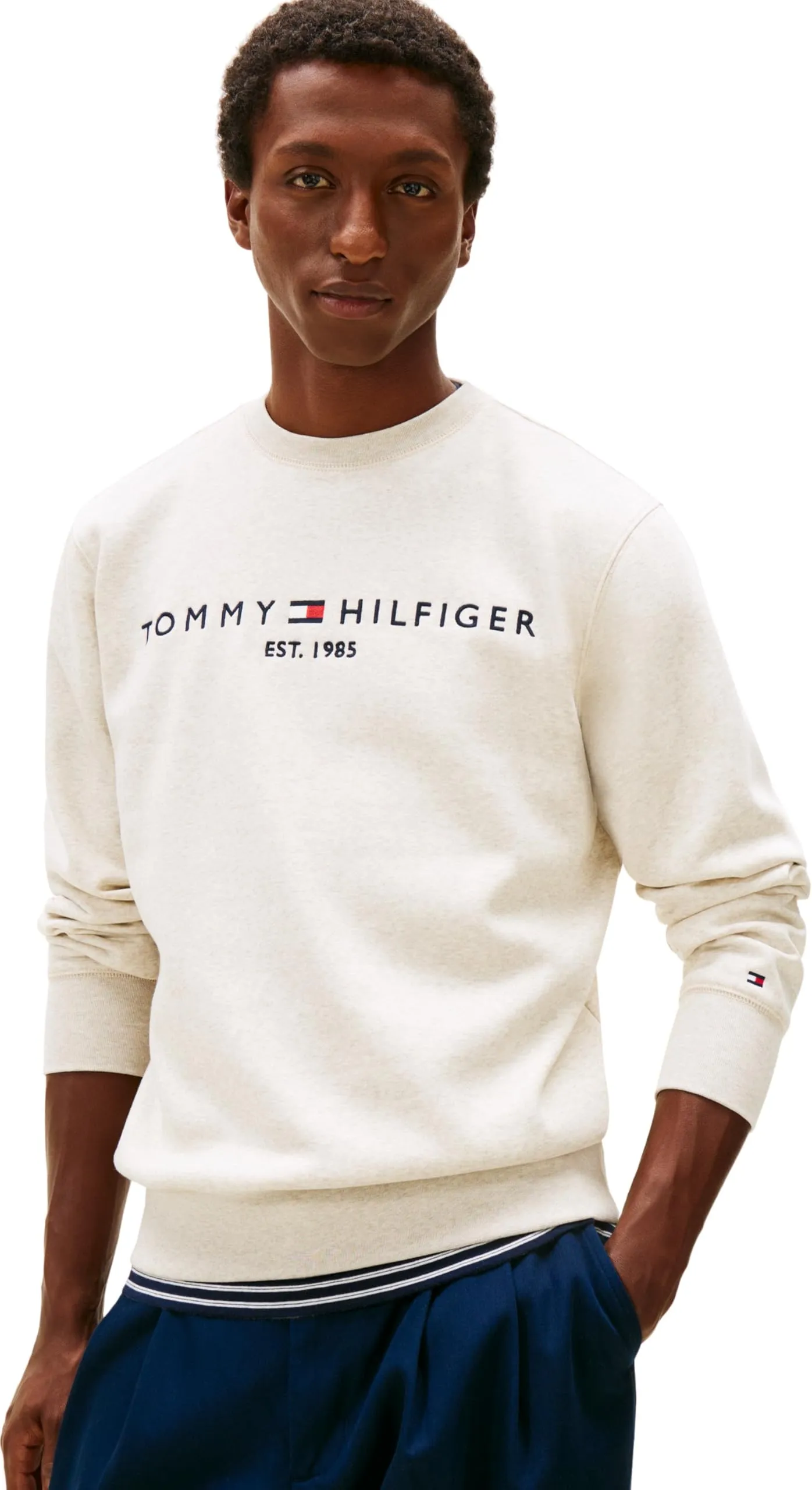 Tommy Hilfiger Uomo Felpa Tommy Logo Senza Cappuccio, Beige (Heathered Oatmilk), XXL - immagine 1