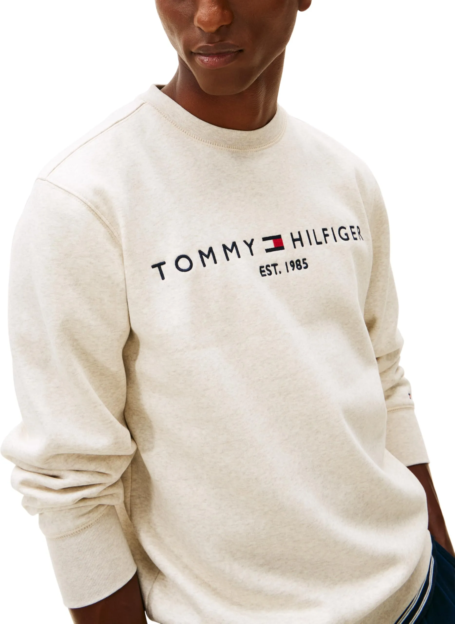 Tommy Hilfiger Uomo Felpa Tommy Logo Senza Cappuccio, Beige (Heathered Oatmilk), XXL - immagine 3