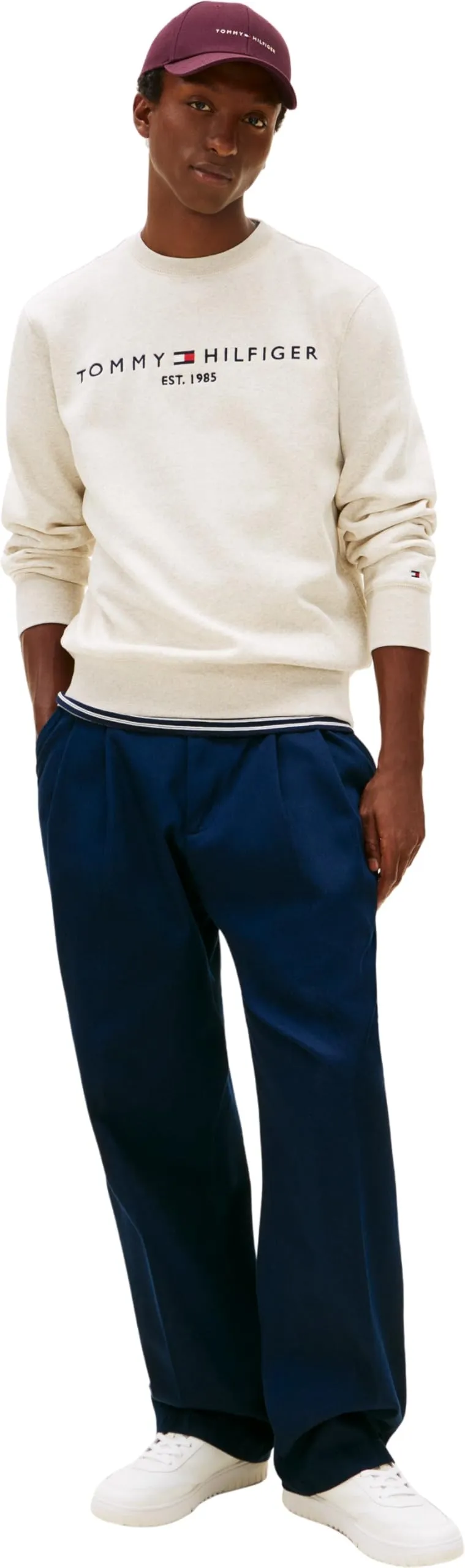 Tommy Hilfiger Uomo Felpa Tommy Logo Senza Cappuccio, Beige (Heathered Oatmilk), XXL - immagine 4