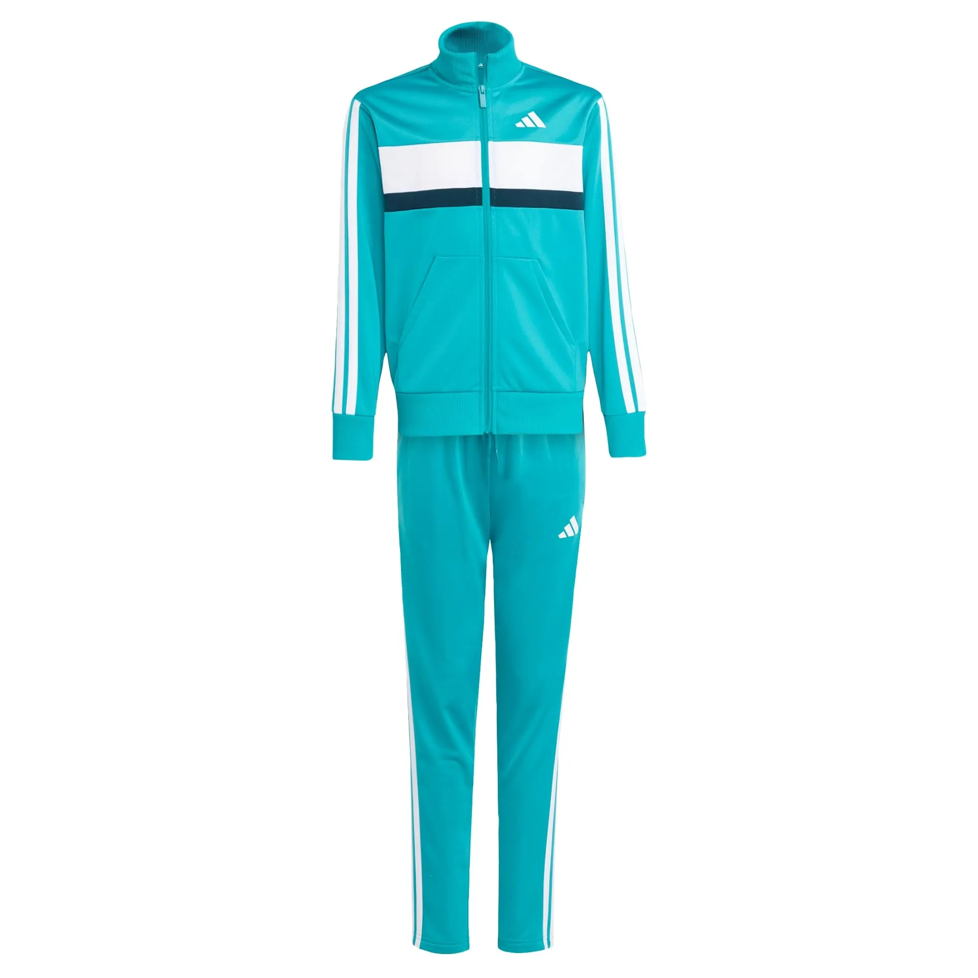 adidas Unisex - Bambini SEASONAL ESSENTIALS TIBERIO 3 STRIPES TRICOT TRACKSUIT, Pure Teal/Aurora Ivy/White, 11-12 Years - immagine 1