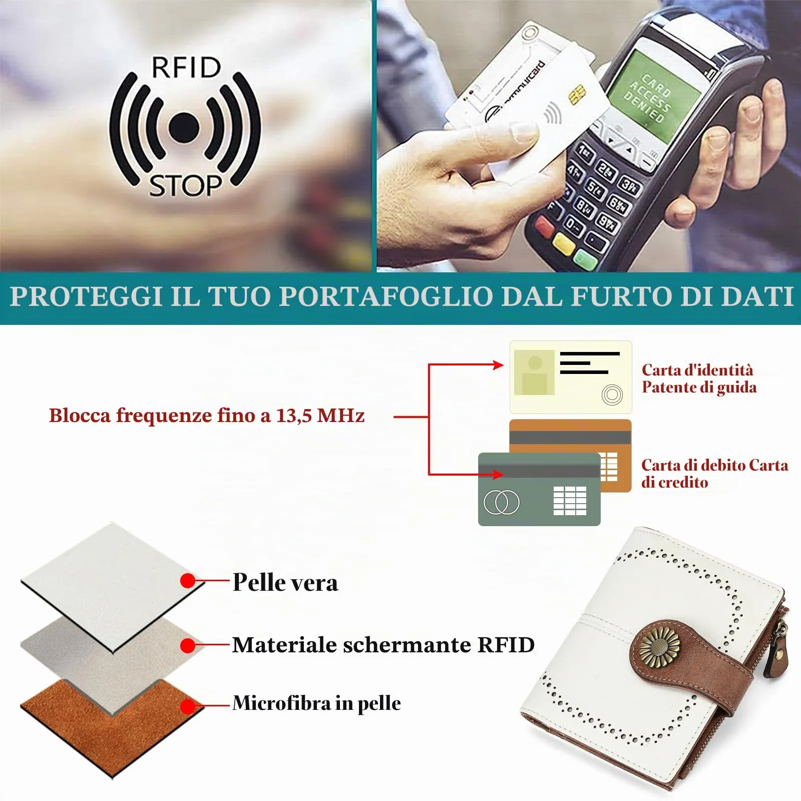 SENDEFN Portafoglio Donna in Pelle, Portamonete Donne Cuoio di Blocco RFID in Cuoio con 16 scomparti per carte di credito con 2 Finestra di Identificazione e 1 Tasca con Cerniera - immagine 4