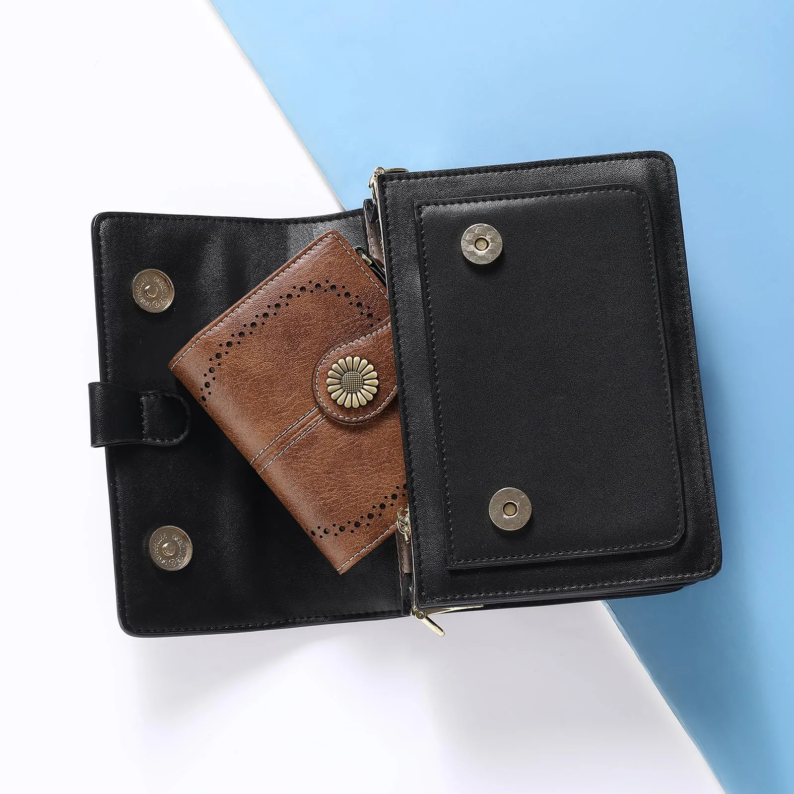 SENDEFN Portafoglio Donna in Pelle, Portamonete Donne Cuoio di Blocco RFID in Cuoio con 16 scomparti per carte di credito con 2 Finestra di Identificazione e 1 Tasca con Cerniera - immagine 6