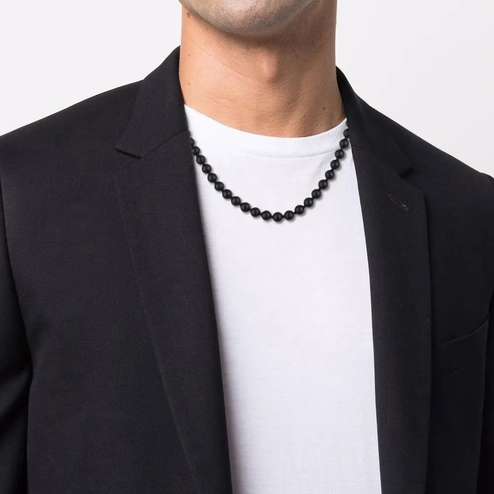 GAVU Collana Pietre Nere da Uomo, Collana Uomo Perline Onice Opaco Annodate a Mano e Chiusura OT 60cm - immagine 2