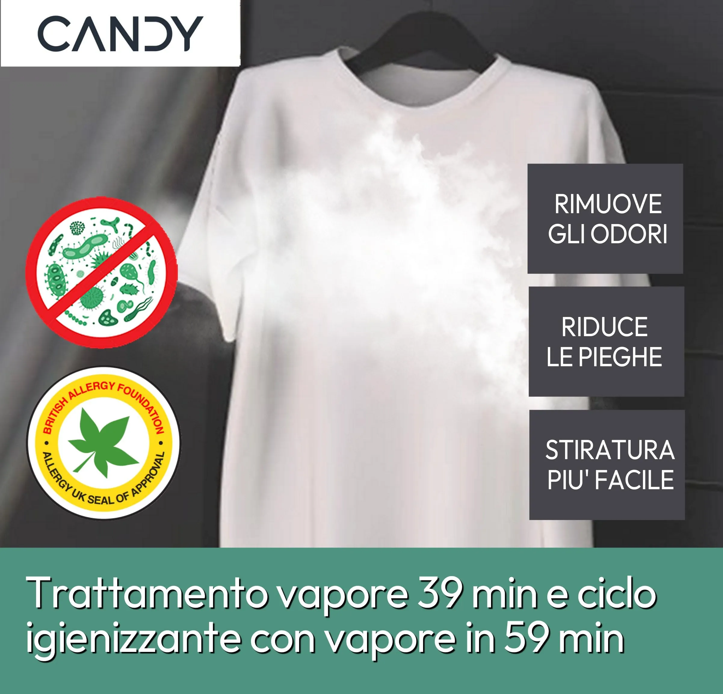 Candy RapidÒ ROW 4856DWMS7-S, Lavasciuga a carica frontale, 8+5 KG, Classe A-15%, 1400 giri, 76 dB, Cicli Rapidi, Partenza Ritardata, Vapore, 16 programmi, Bianco, AxLxP 85x60x54 cm - immagine 4