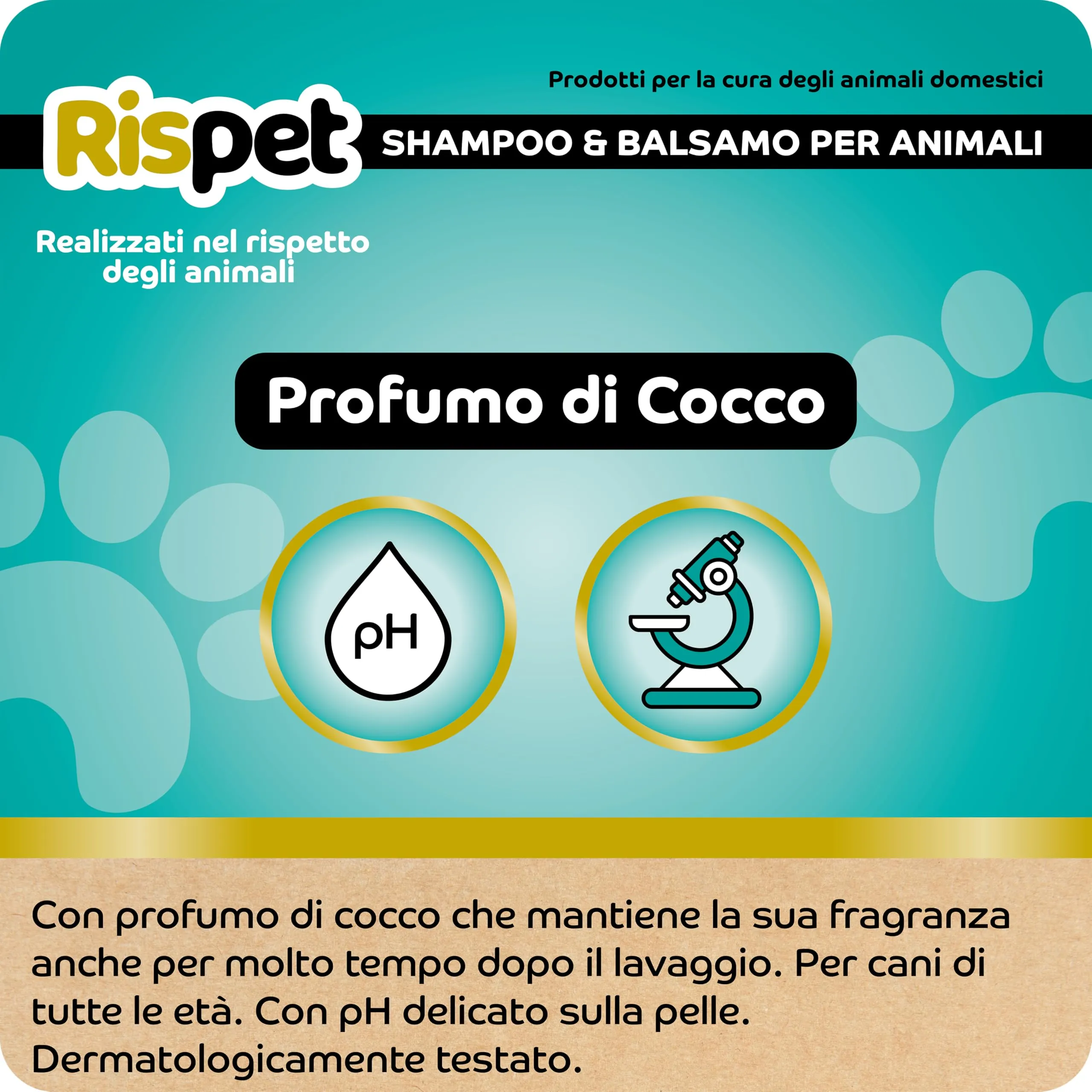 RISPET Shampoo e Balsamo Cocco e Cheratina, Detergente e Igienizzante per Cani e Animali a Pelo Lungo, Formula Delicata Senza Allergeni e pH Bilanciato, Profumazione al Cocco, 370ml - immagine 4