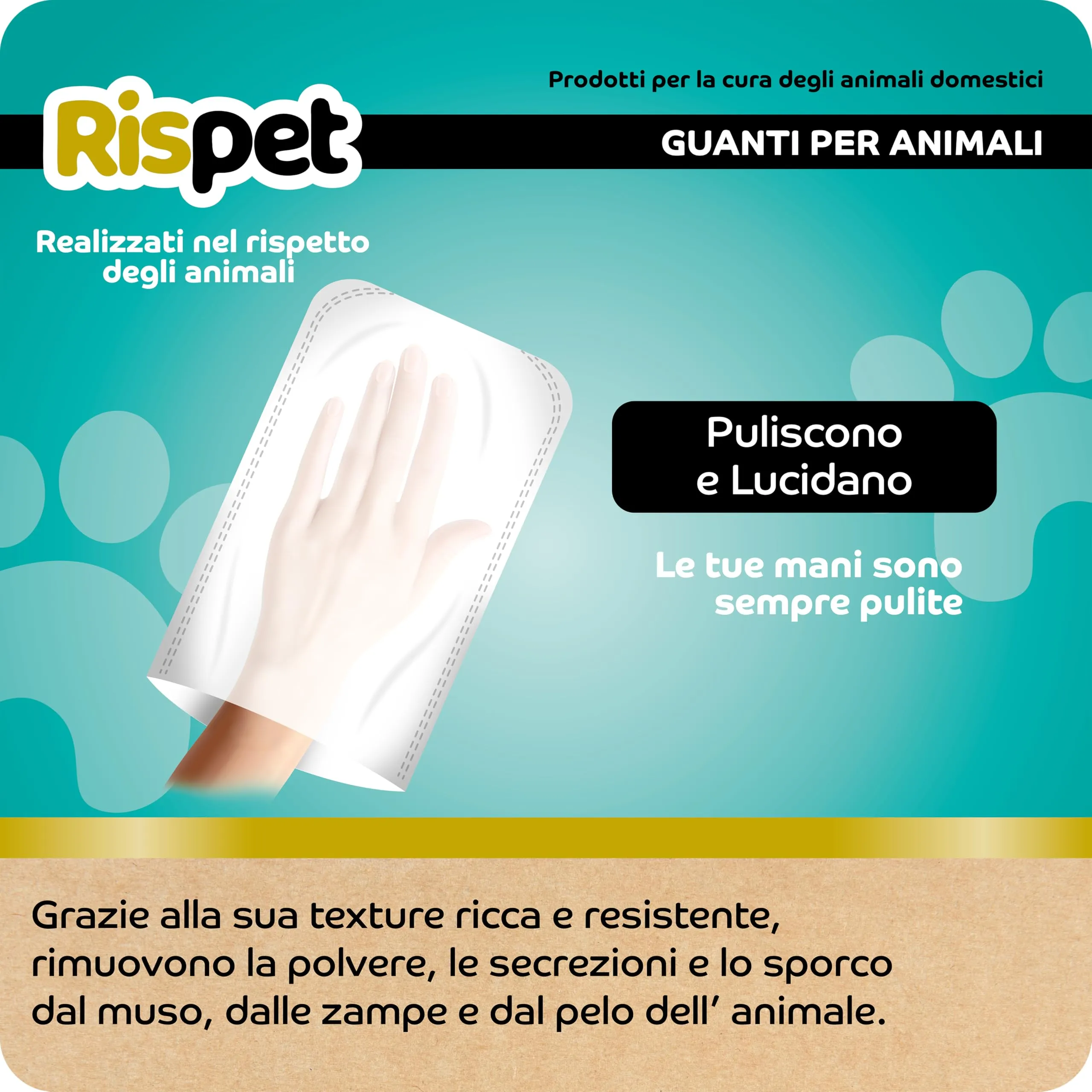 RISPET Salviette a Guanto Igienizzanti per Pulizia Cani Gatti e Animali Domestici, Rimuovono Peli & Puliscono, Guanti Igienici Monouso, 8 Guanti - immagine 2