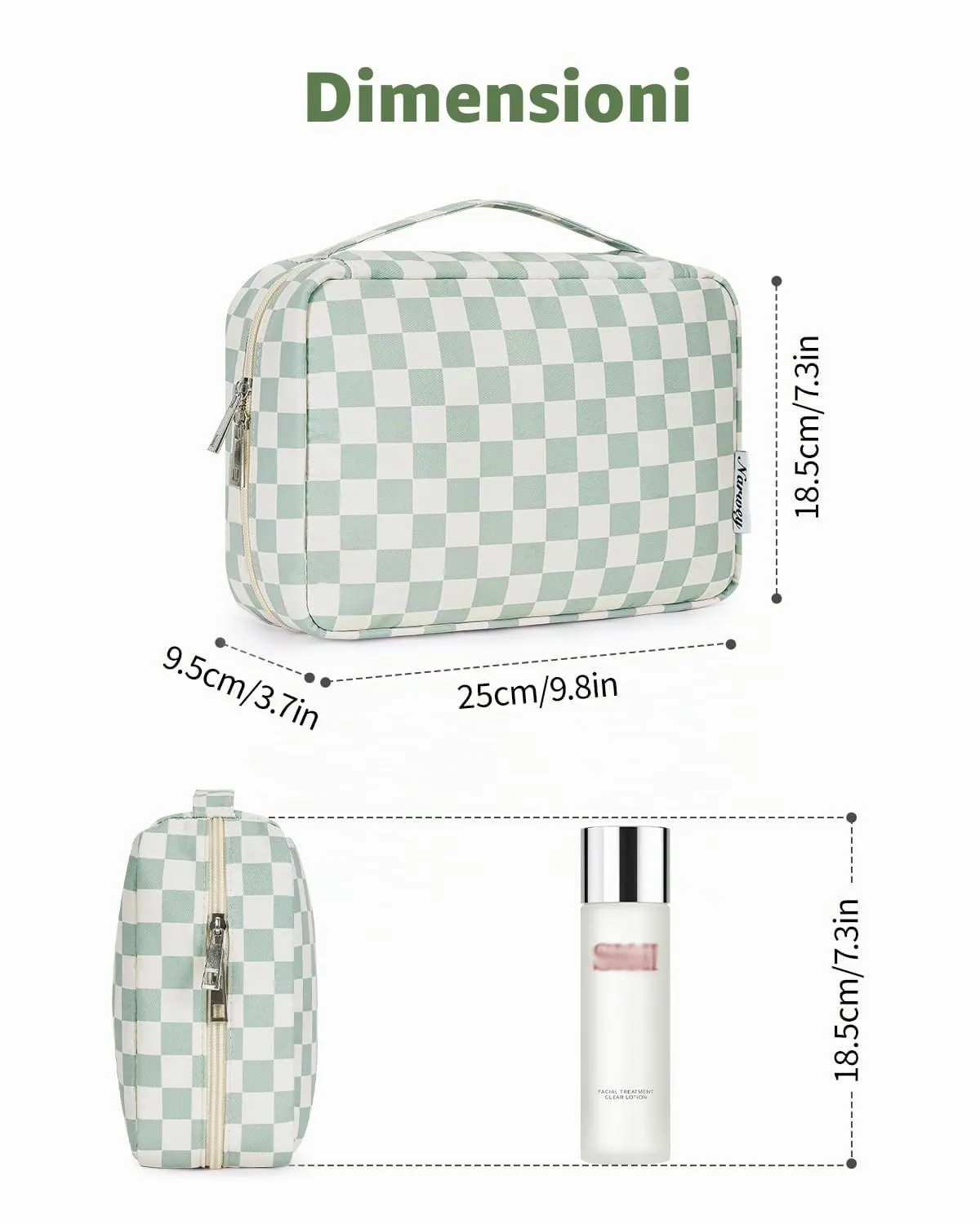 Narwey Beauty Case da Viaggio, Beauty Case da Appendere per Donna Uomo, Borsa da toilette Wash Bag da Travel Kit Viaggio, Trousse Pochette Trucchi Donna per Viaggio Accessori (Scacchiere Verde Menta) - immagine 5