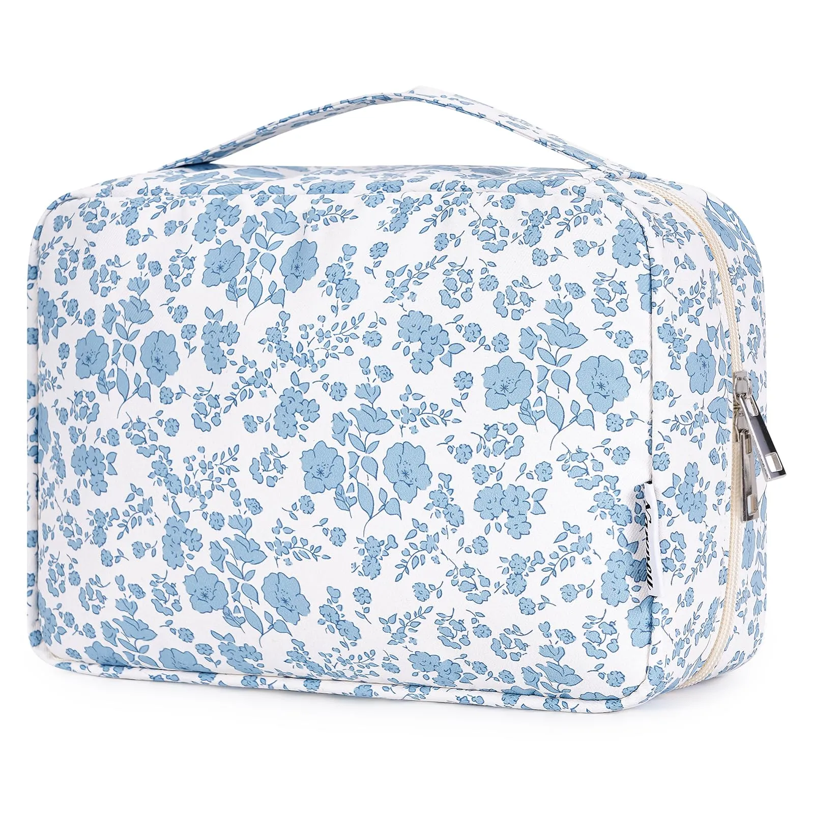 Narwey Beauty Case da Viaggio, Beauty Case da Appendere per Donna Uomo, Borsa da toilette Wash Bag da Travel Kit Viaggio, Trousse Pochette Trucchi Donna per Viaggio (Fiore Azzurro Piccolo) - immagine 1