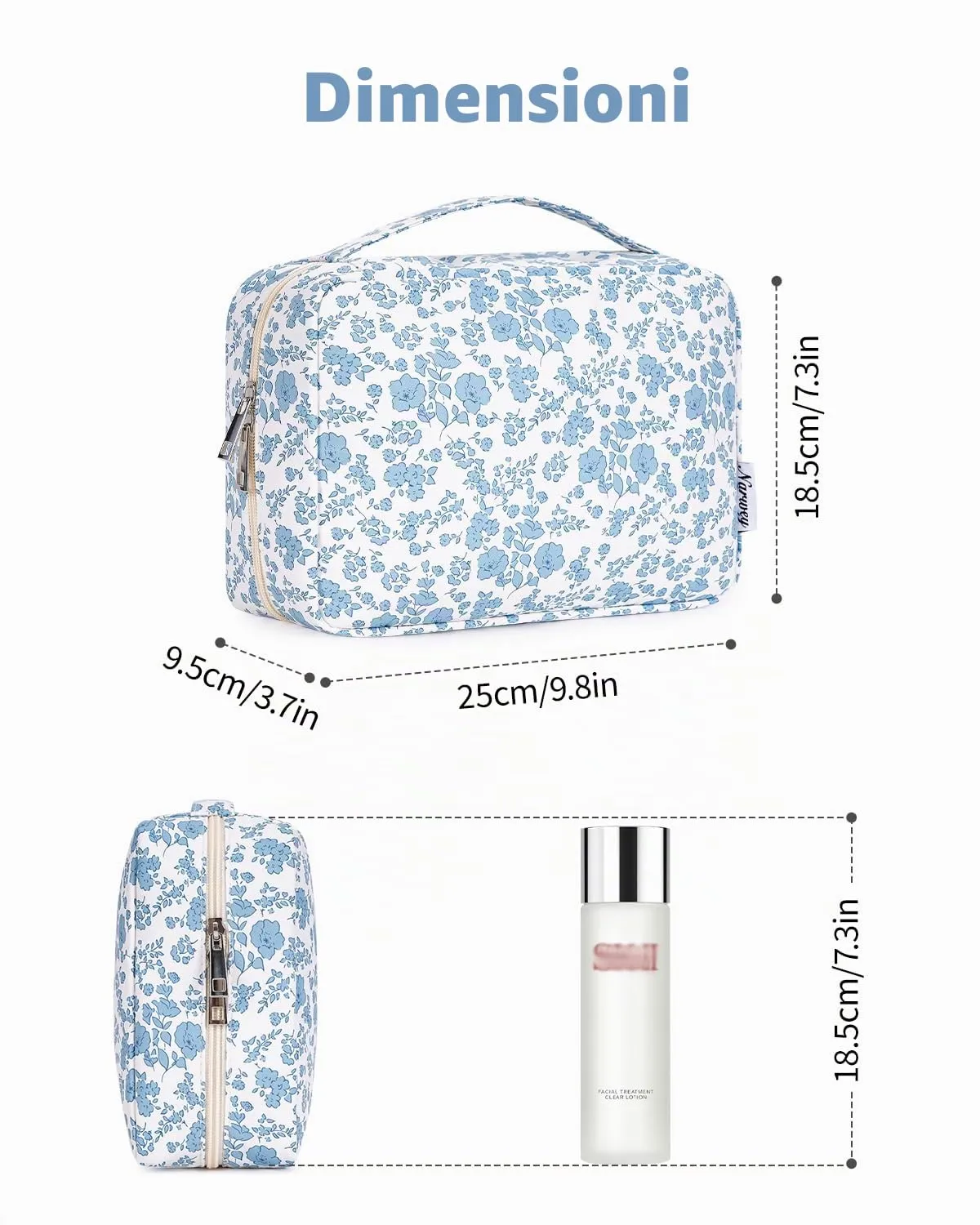 Narwey Beauty Case da Viaggio, Beauty Case da Appendere per Donna Uomo, Borsa da toilette Wash Bag da Travel Kit Viaggio, Trousse Pochette Trucchi Donna per Viaggio (Fiore Azzurro Piccolo) - immagine 4