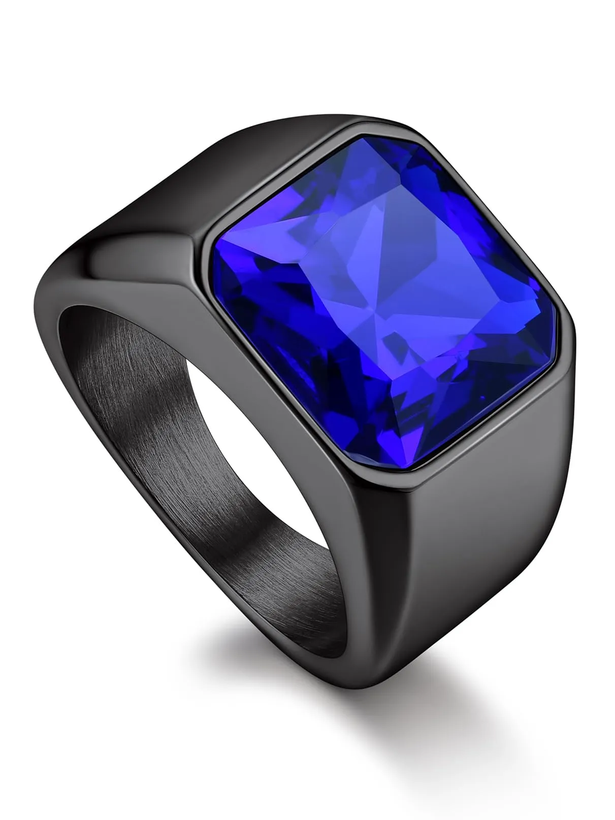 Bandmax Anello Uomo Donna in Acciaio Inossidabile, Anello Nero Uomo con Pietra Zaffiro, Anello Misura 30 Circonferenza 69.7mm, Confezione Regalo - immagine 1