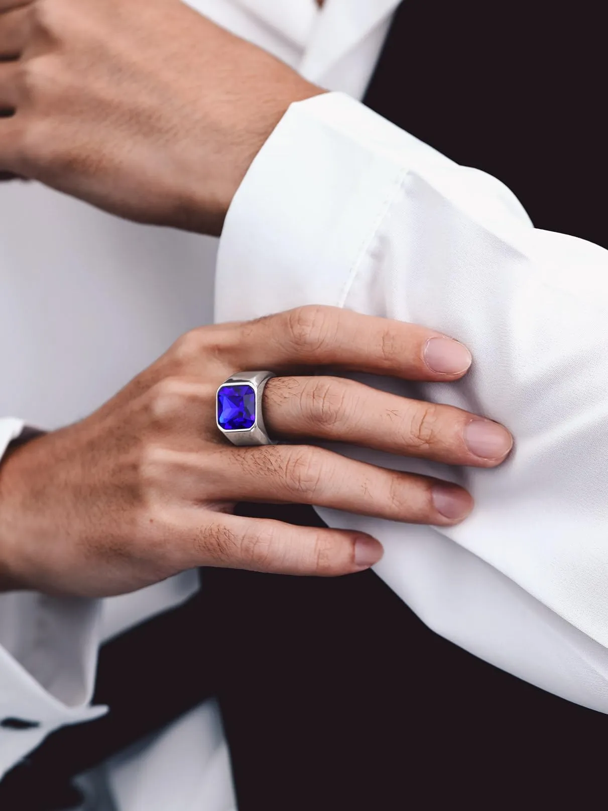 Bandmax Anello Uomo Donna in Acciaio Inossidabile, Anello Argento Uomo con Pietra Zaffiro, Anello Misura 32.5 Circonferenza 72.3mm, Confezione Regalo - immagine 3