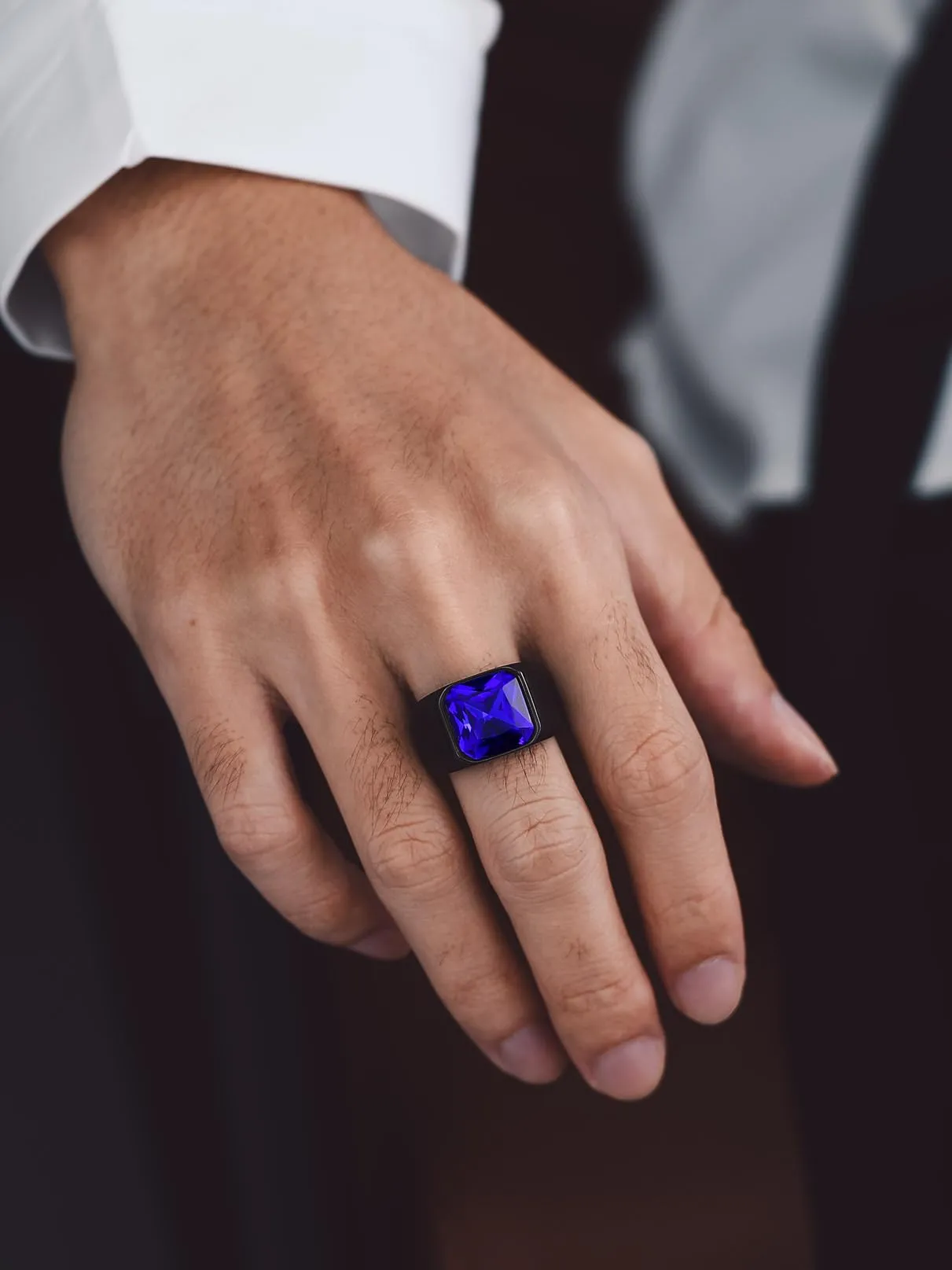 Bandmax Anello Uomo Donna in Acciaio Inossidabile, Anello Nero Uomo con Pietra Zaffiro, Anello Misura 17 Circonferenza 57mm, Confezione Regalo - immagine 7