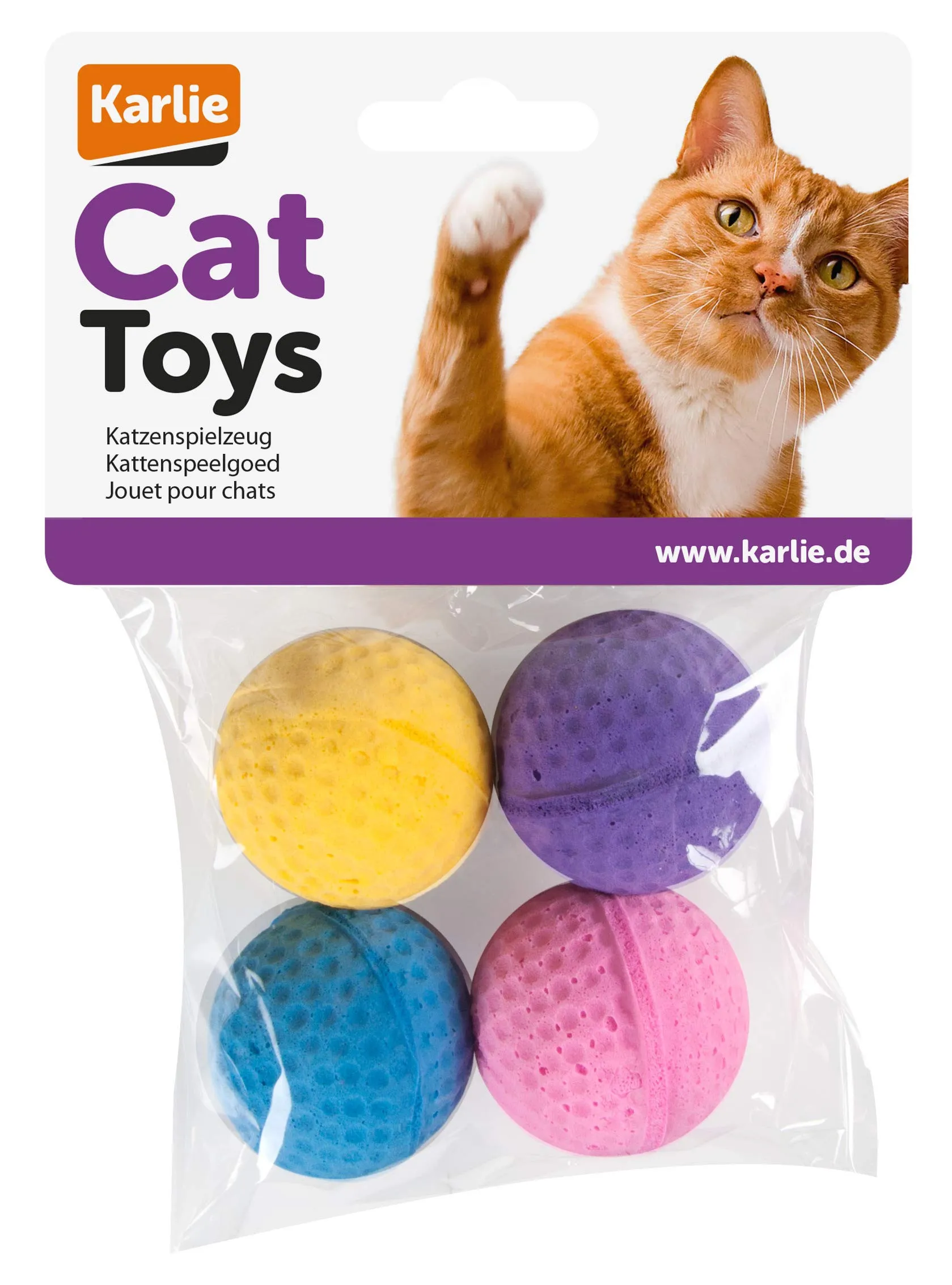 Karlie Cat Toy - 4 palline di spugna, diametro 4 cm, colori assortiti, 4 pezzi - immagine 2