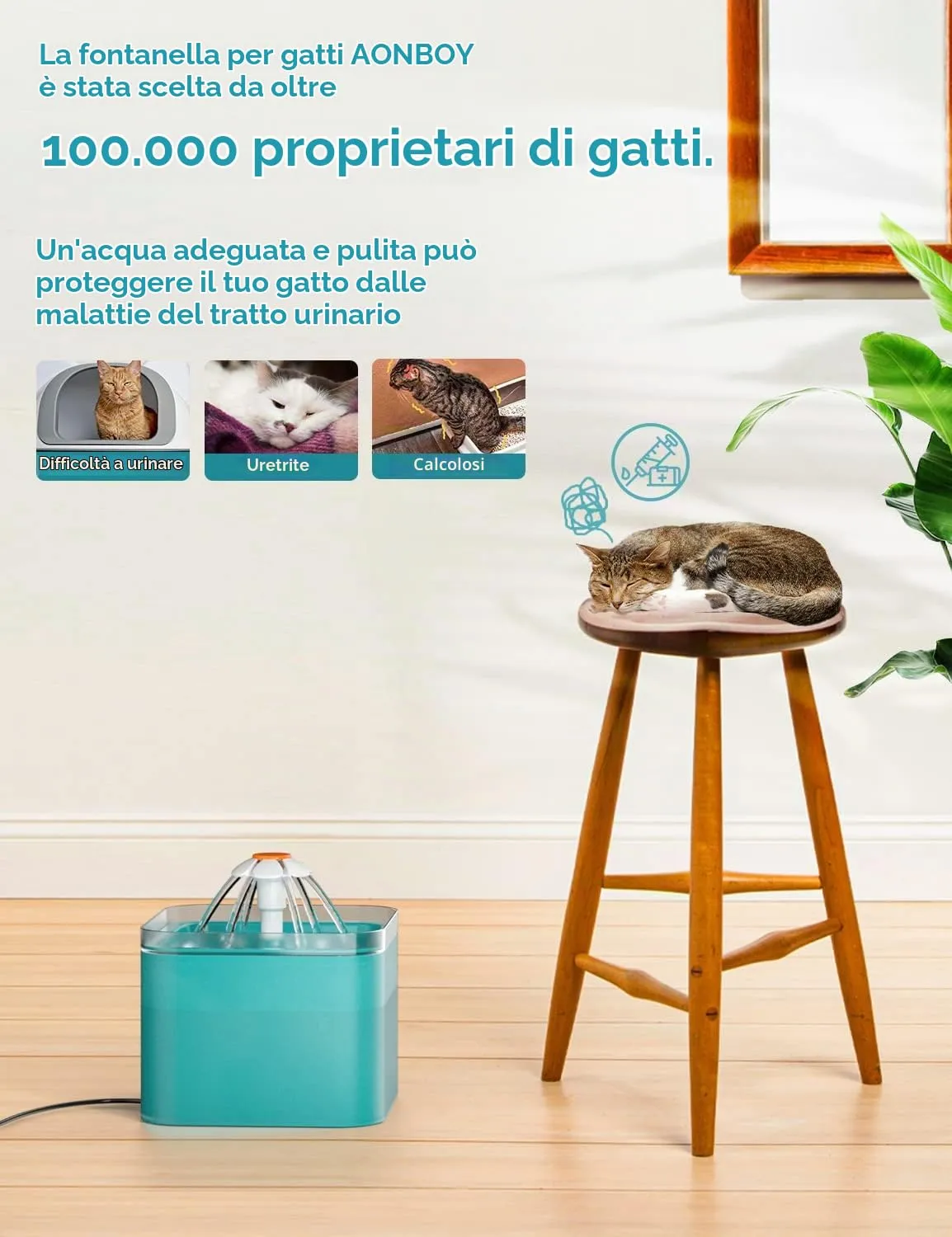 Fontanella per Gatti: Fontana per Gatti Ultra Silenziosa - 2L Dispenser Acqua Gatto Automatico - Dispenser Acqua Cani - Filtrazione Multipla - AONBOY - immagine 3