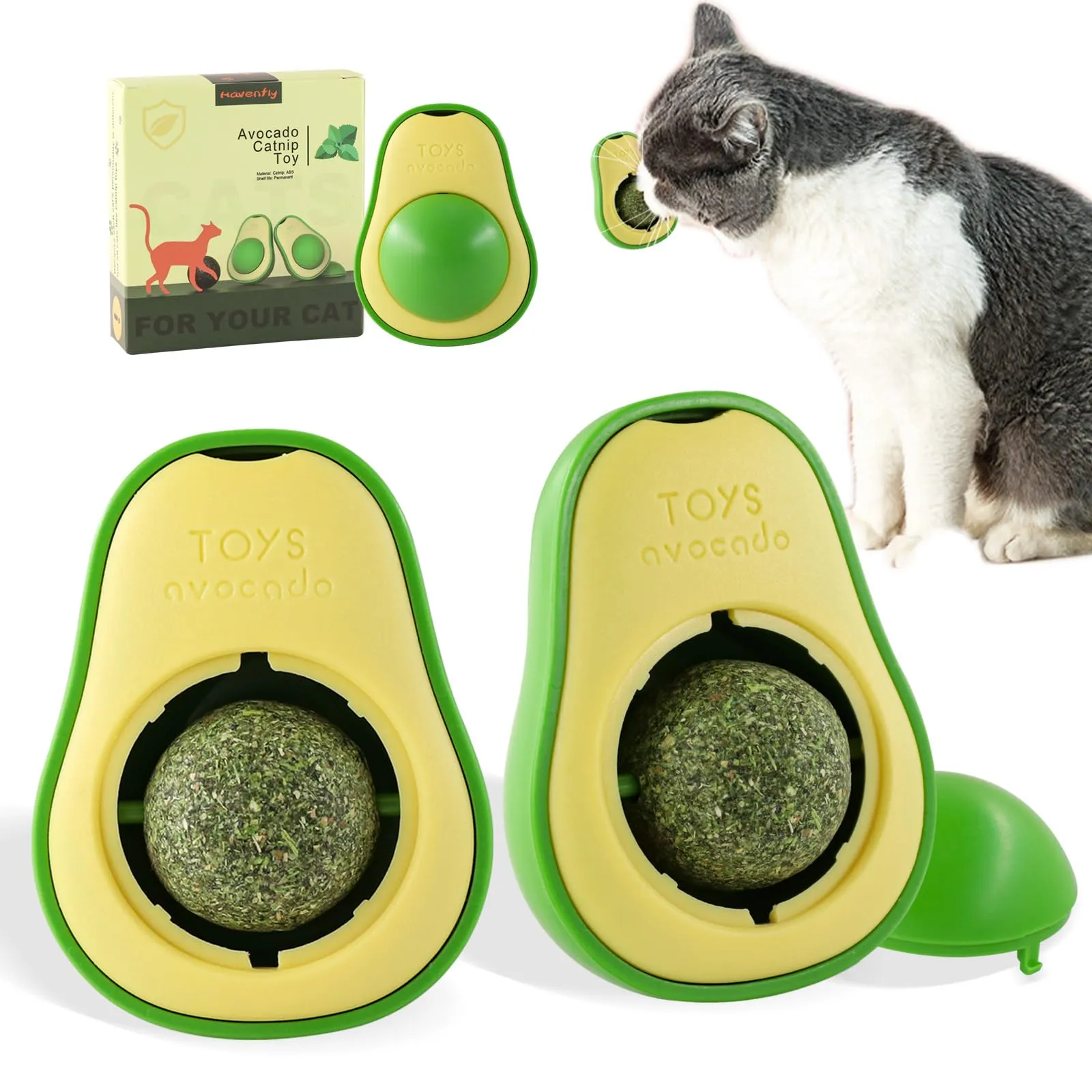 Havenfly 2pcs Palline di Erba Gatta Catnip Ball Rotante Giochi Gatto Giocattolo Interattivo per Gatti Gattino Pulizia Denti - immagine 1