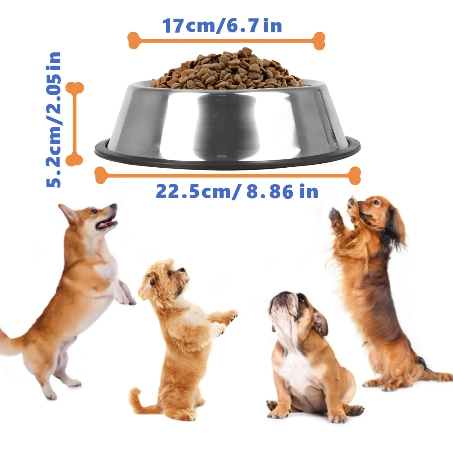 Nobleza - 2 Pack Ciotole per Cani in Acciaio Inox， Lotole per Cani con Base in Gomma Antiscivolo， Ciotola per Acqua e Cibo per Cani di Taglia Media/Grande， Ciotola per Mangiatoia per Cani 22.5CM - immagine 2