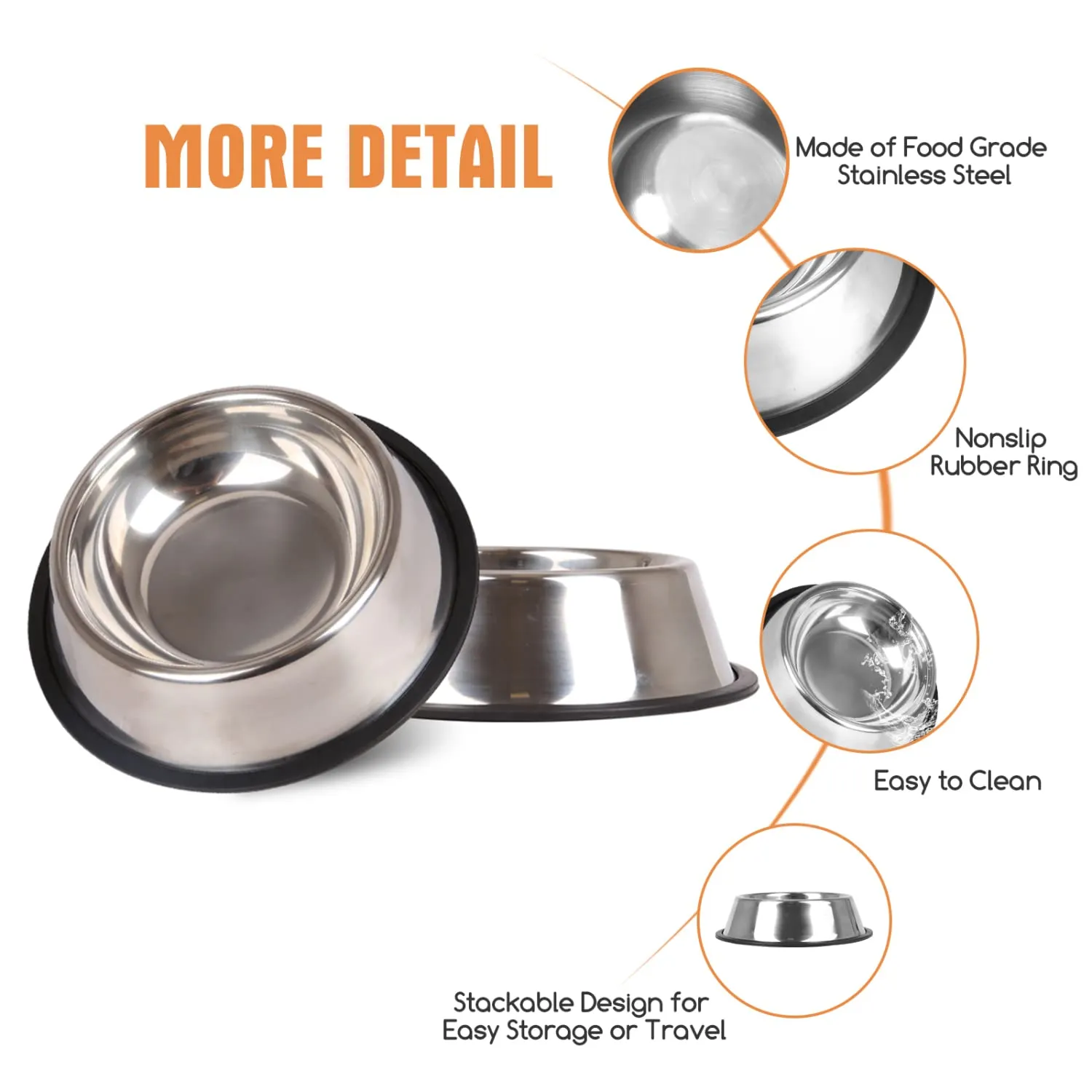 Nobleza - 2 Pack Ciotole per Cani in Acciaio Inox， Lotole per Cani con Base in Gomma Antiscivolo， Ciotola per Acqua e Cibo per Cani di Taglia Media/Grande， Ciotola per Mangiatoia per Cani 22.5CM - immagine 4