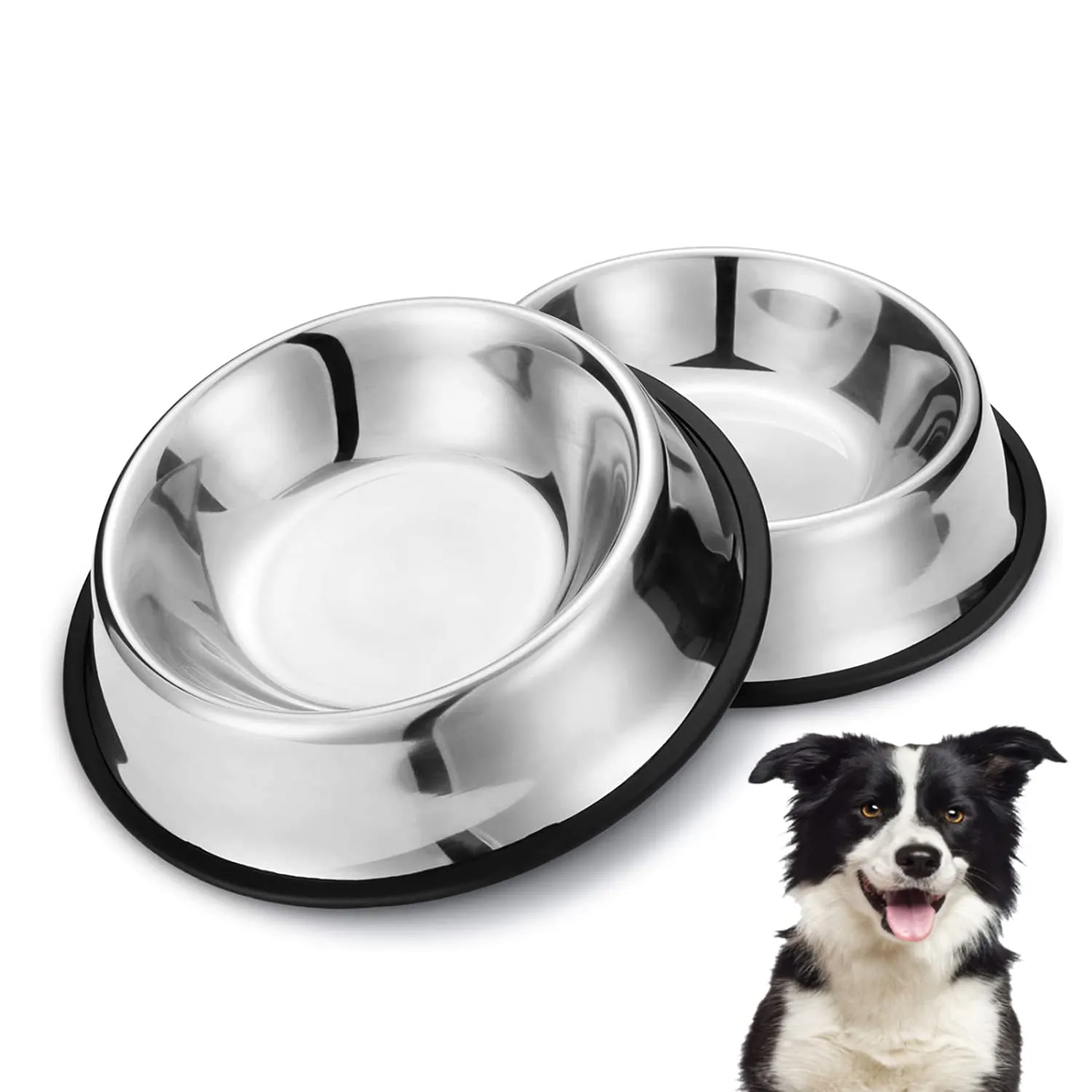 Nobleza - 2 Pack Ciotole per Cani in Acciaio Inox， Lotole per Cani con Base in Gomma Antiscivolo， Ciotola per Acqua e Cibo per Cani di Taglia Media/Grande， Ciotola per Mangiatoia per Cani 22.5CM - immagine 9