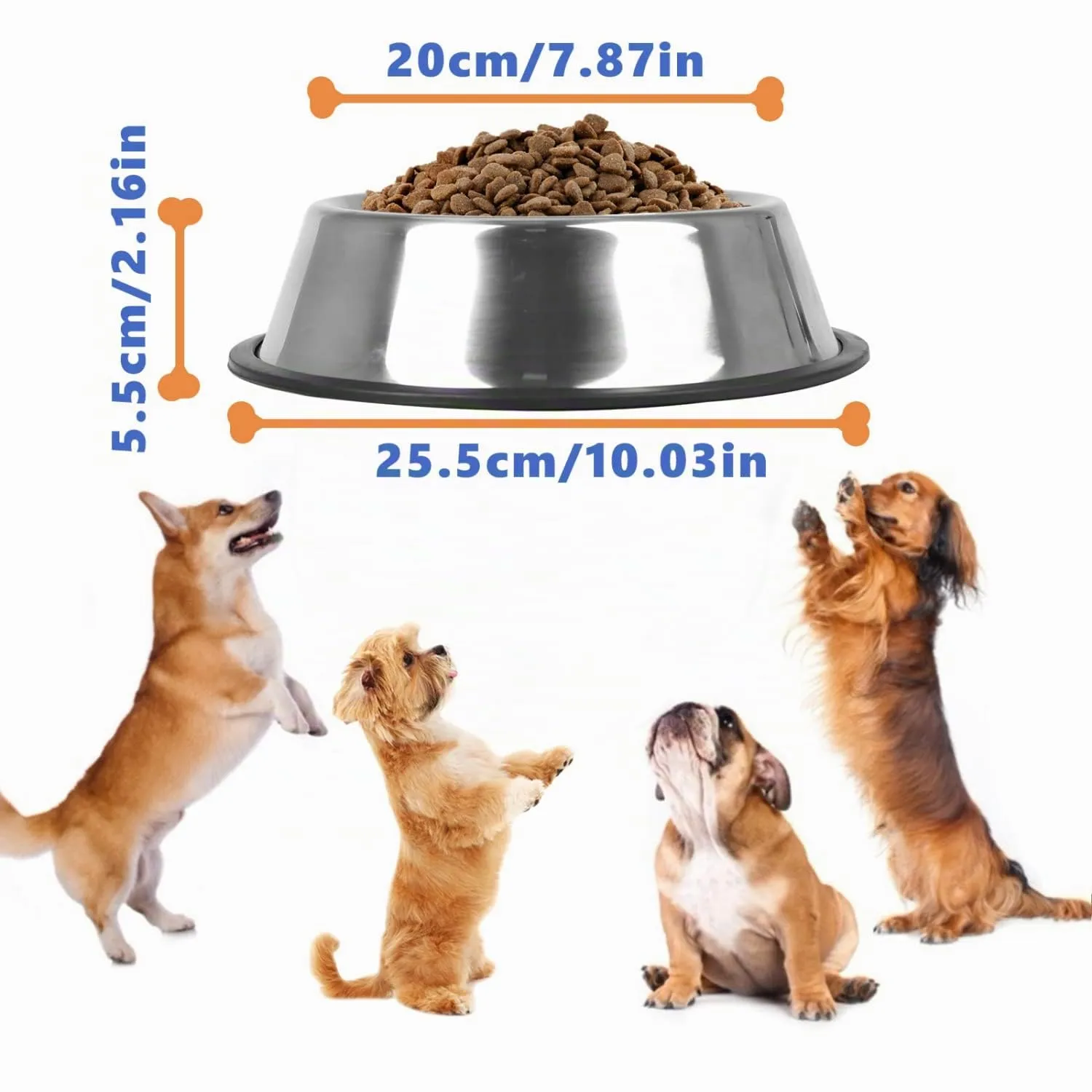 Nobleza - 2 Pack Ciotole per Cani in Acciaio Inox, Lotole per Cani con Base in Gomma Antiscivolo, Ciotola per Acqua e Cibo per Cani, Ciotola per Animali Domestici Taglia Media/Grande 25.5 CM - immagine 2