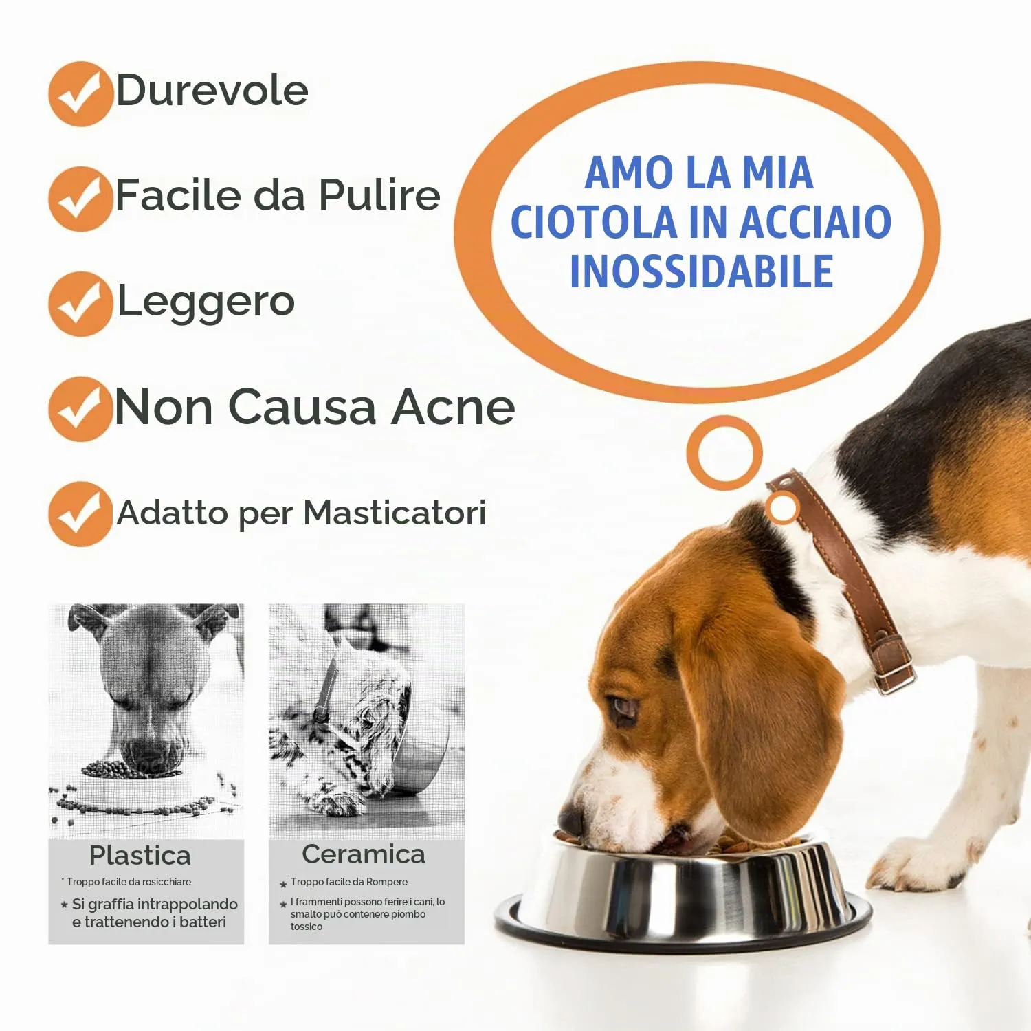 Nobleza - 2 Pack Ciotole per Cani in Acciaio Inox, Lotole per Cani con Base in Gomma Antiscivolo, Ciotola per Acqua e Cibo per Cani, Ciotola per Animali Domestici Taglia Media/Grande 25.5 CM - immagine 3