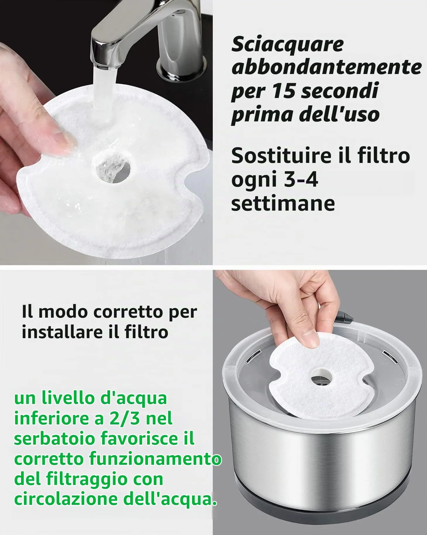 Filtro Fontanella per Gatti 4 Pezzi,Yiupea Fontana Per Gatti Filtro Per Fontana Gatto/Cane 2L&2.5L/67-84 oz, con Carbone Attivo e Resina-Tripla Filtrazion - immagine 6