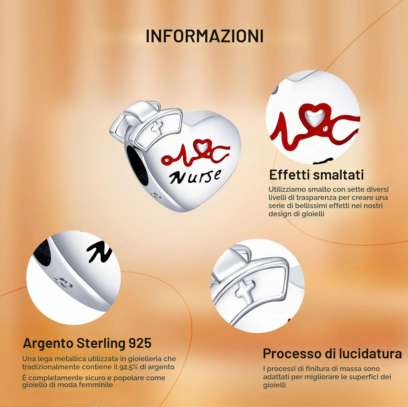 Rimgoris 925 Charm in argento sterling per bracciali da donna collana Dottore infermiere cappuccio clip perline Charm donne Bracciale Charm - immagine 6