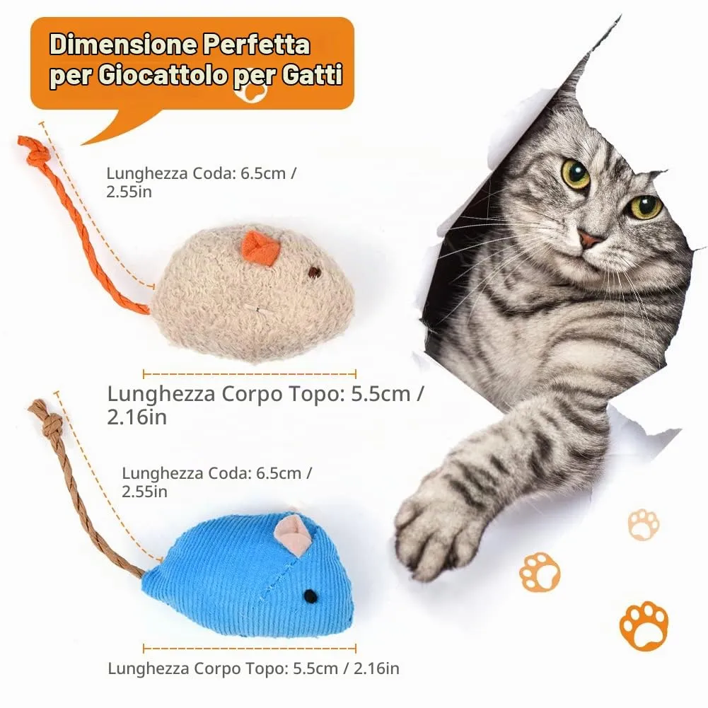 VSSHE Set di 9 Giocattolo per Gatti con Erba Gatta, Giocattoli di Erba Gatta, Gatto Mouse Giocattoli, Carini Peluche a Forma di Topo, Gioco Gatto Interattivo per Pulizia dei Denti, Coccolare e Giocare - immagine 2