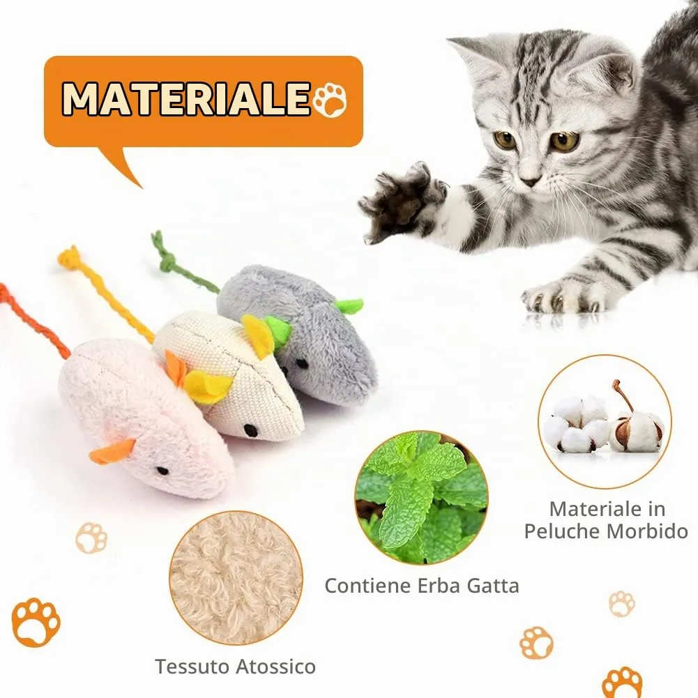 VSSHE Set di 9 Giocattolo per Gatti con Erba Gatta, Giocattoli di Erba Gatta, Gatto Mouse Giocattoli, Carini Peluche a Forma di Topo, Gioco Gatto Interattivo per Pulizia dei Denti, Coccolare e Giocare - immagine 3